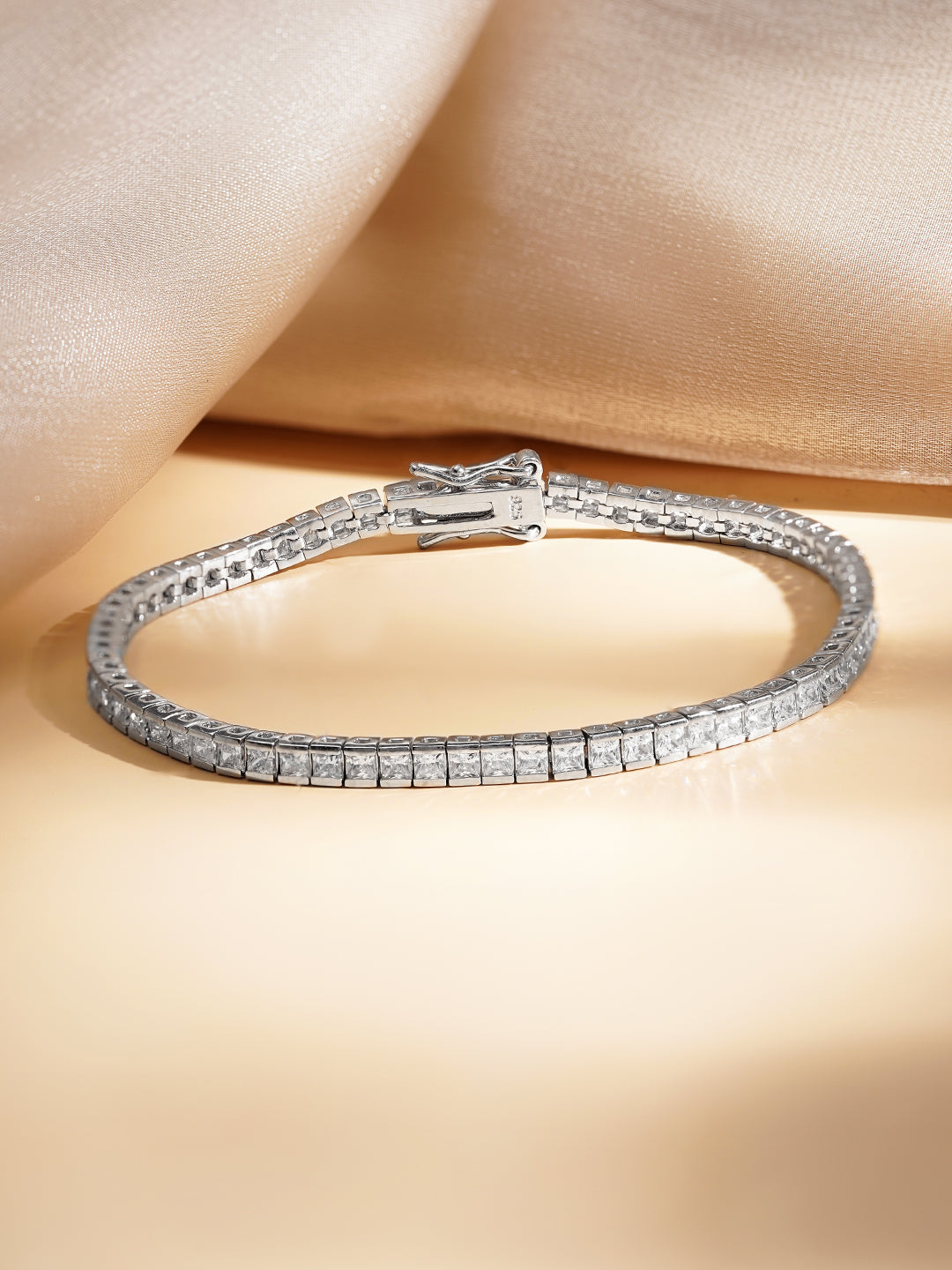 925 Fine Silver American Diamond Tennis Bracelet Length-18 cm : Width-0.5 cm