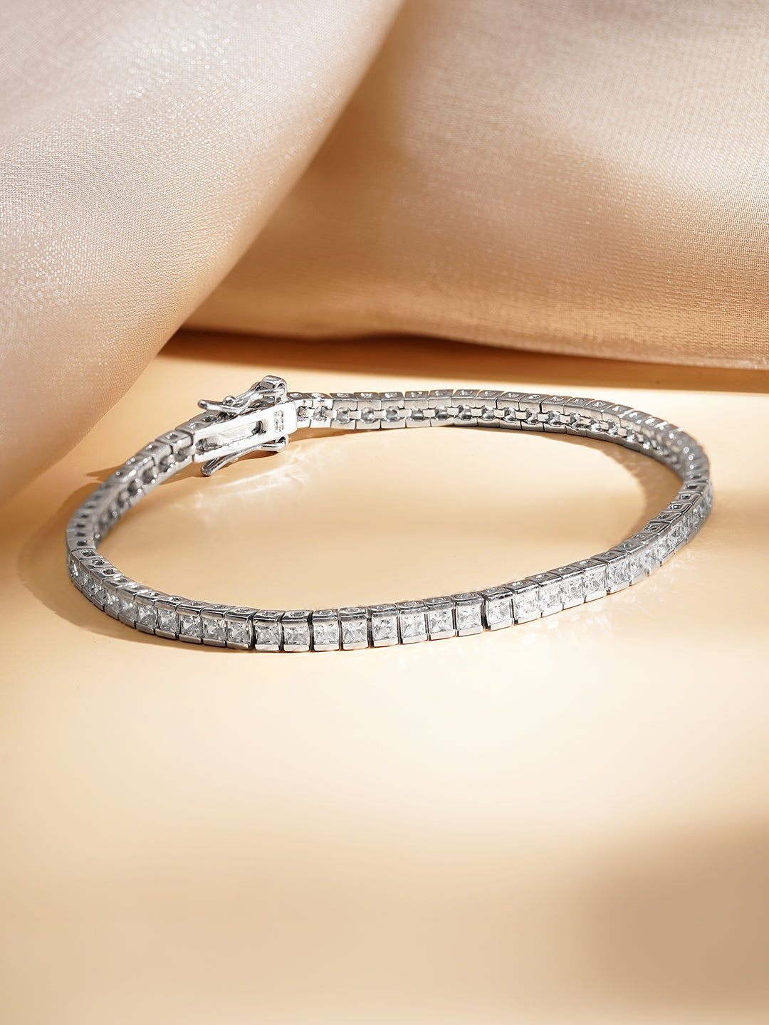 925 Fine Silver American Diamond Tennis Bracelet Length-18 cm : Width-0.5 cm