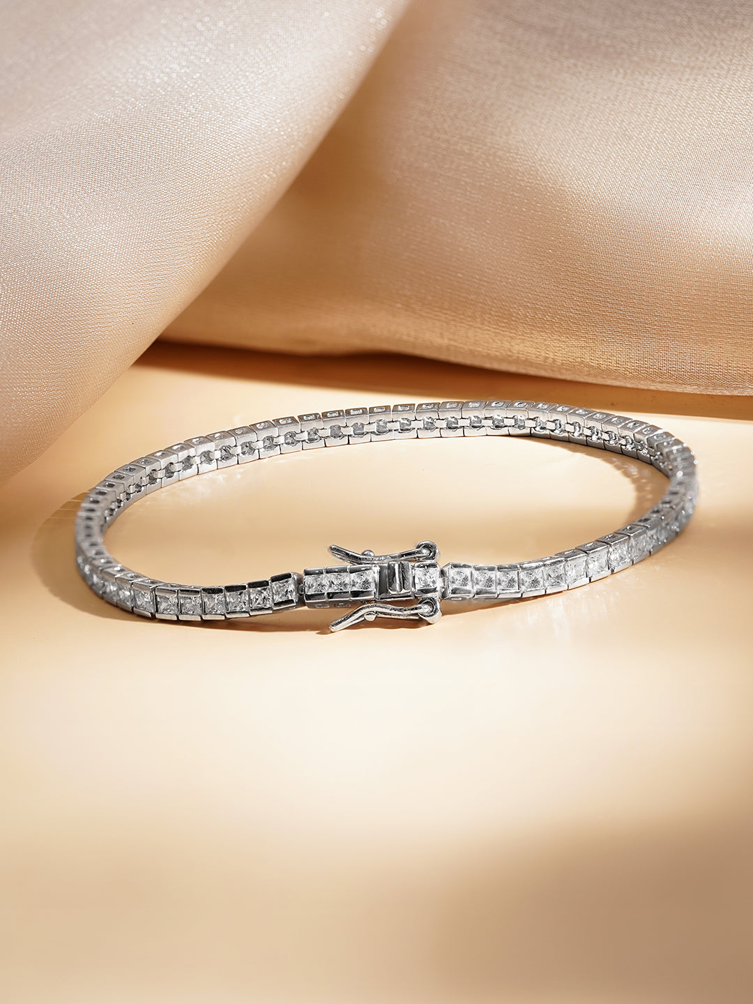 925 Fine Silver American Diamond Tennis Bracelet Length-18 cm : Width-0.5 cm