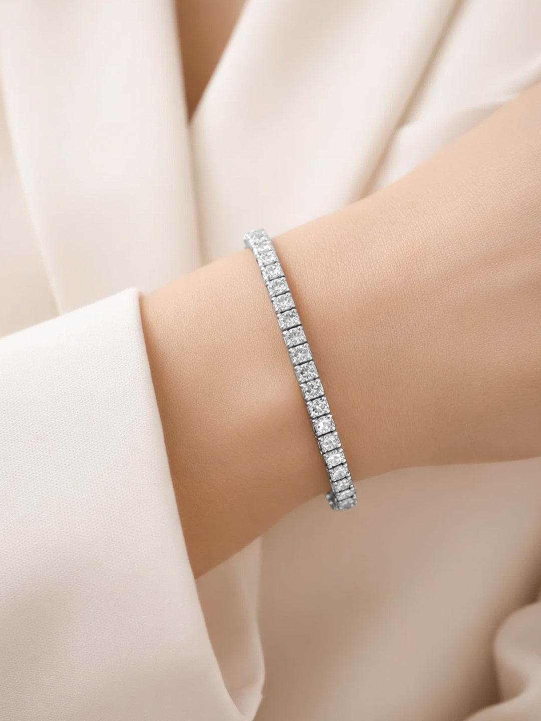 925 Fine Silver American Diamond Tennis Bracelet Length-18 cm : Width-0.5 cm