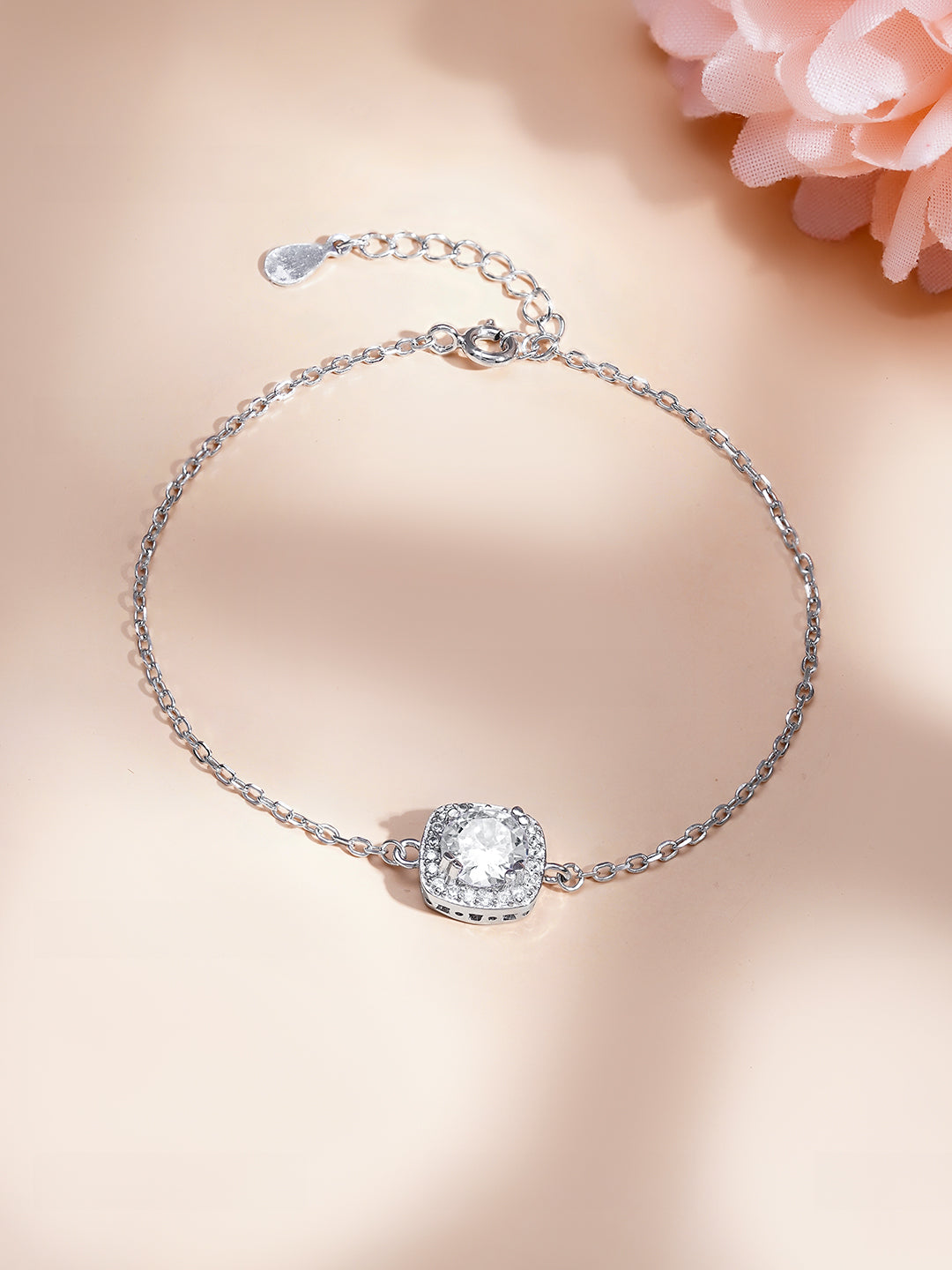 925 Fine Silver Crystal Charm Adjustable Bracelet Length-13 cm : Width-1 cm