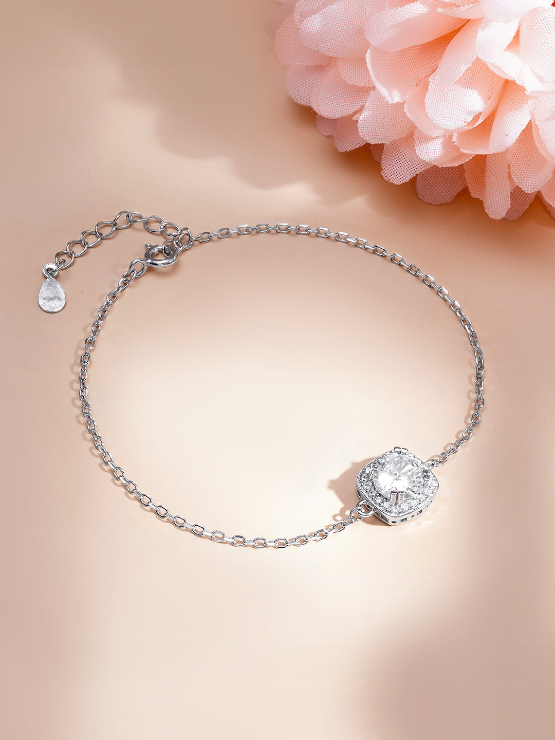 925 Fine Silver Crystal Charm Adjustable Bracelet Length-13 cm : Width-1 cm