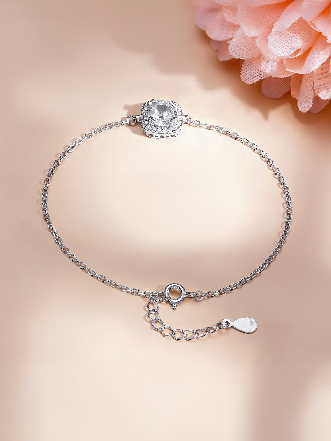 925 Fine Silver Crystal Charm Adjustable Bracelet Length-13 cm : Width-1 cm