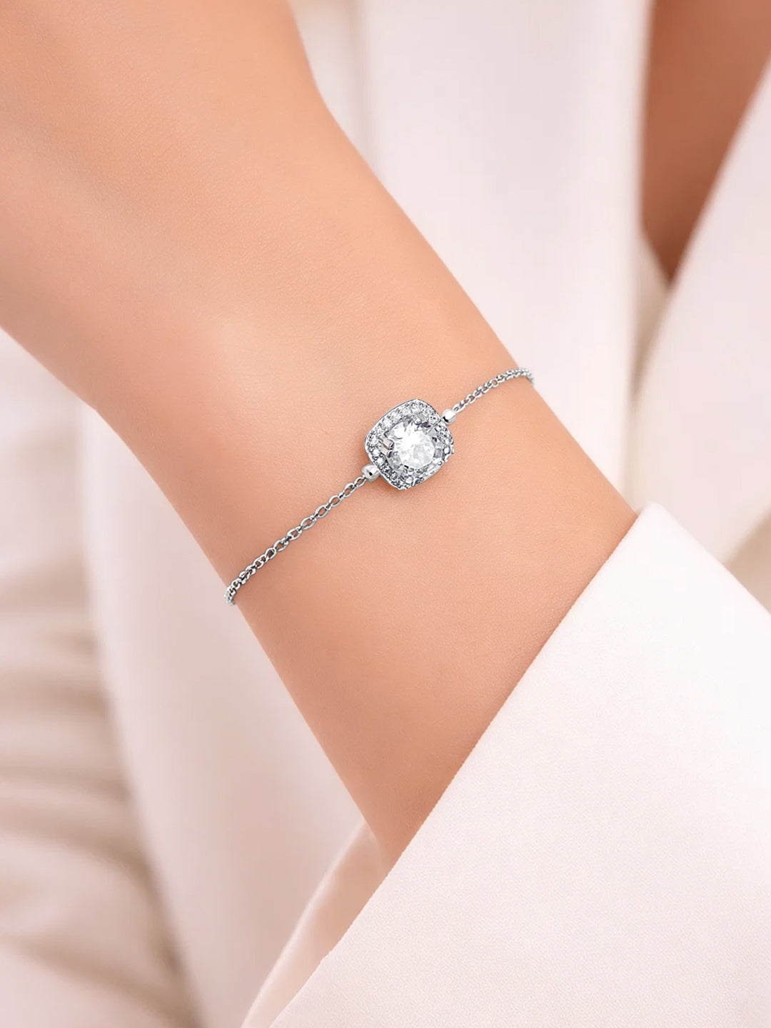 925 Fine Silver Crystal Charm Adjustable Bracelet Length-13 cm : Width-1 cm