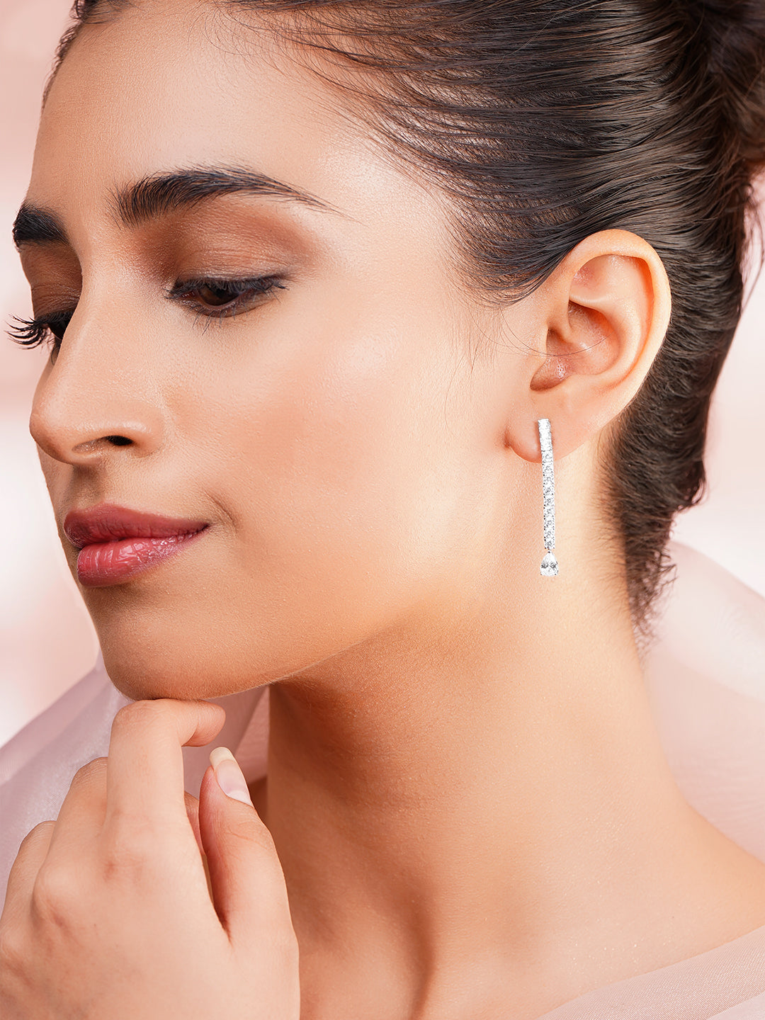925 Fine Silver Rhodium Plated Dangler Earrings フリーサイズ