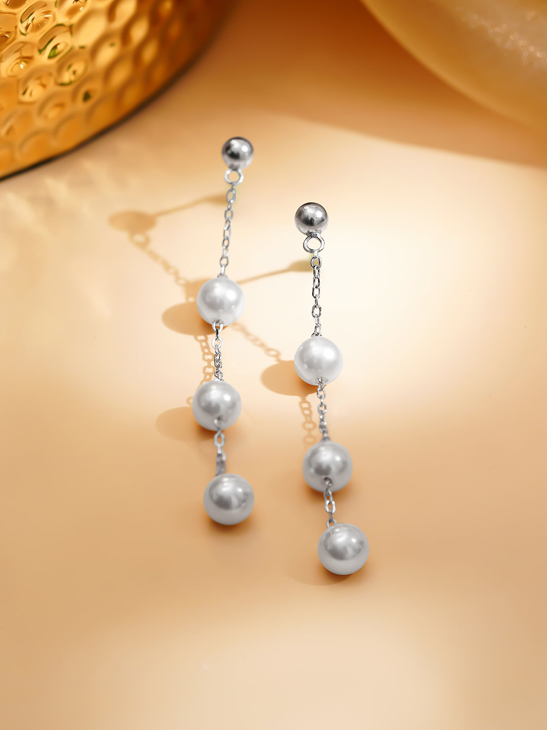 925 Fine Silver Rhodium Plated Freshwater Pearl Drop Earrings フリーサイズ
