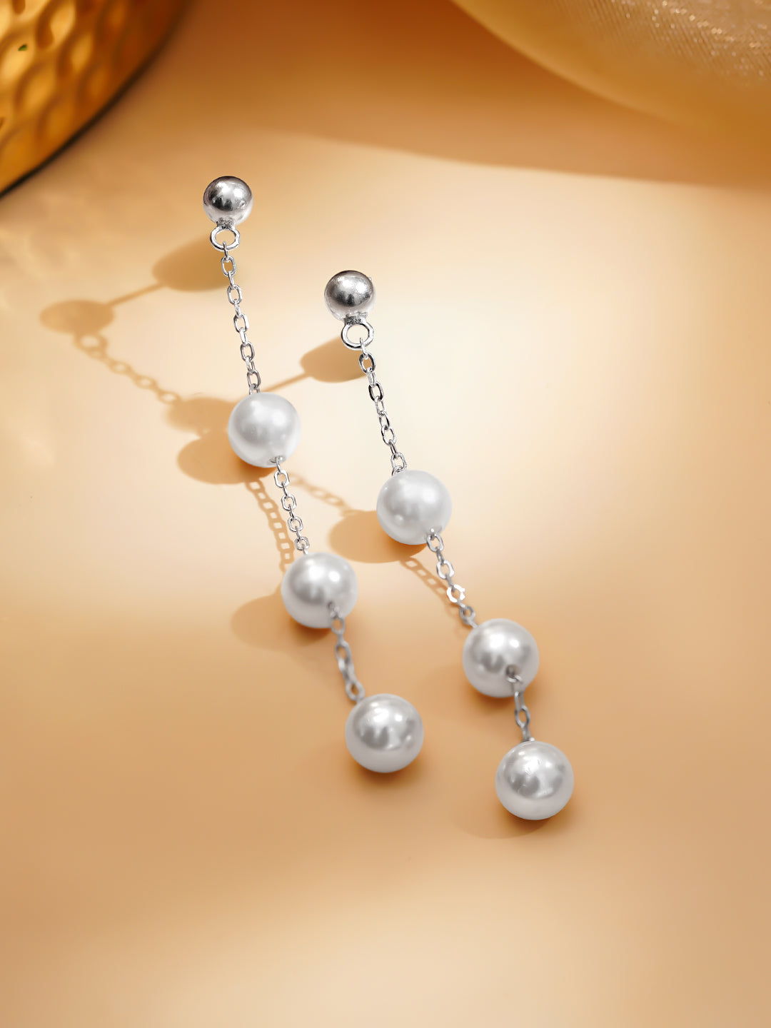 925 Fine Silver Rhodium Plated Freshwater Pearl Drop Earrings フリーサイズ