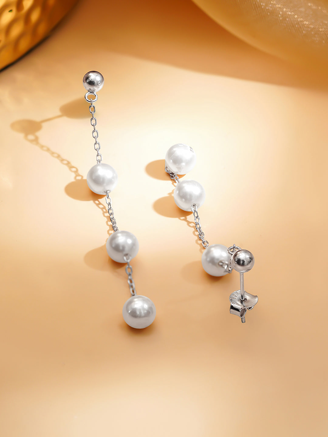 925 Fine Silver Rhodium Plated Freshwater Pearl Drop Earrings フリーサイズ