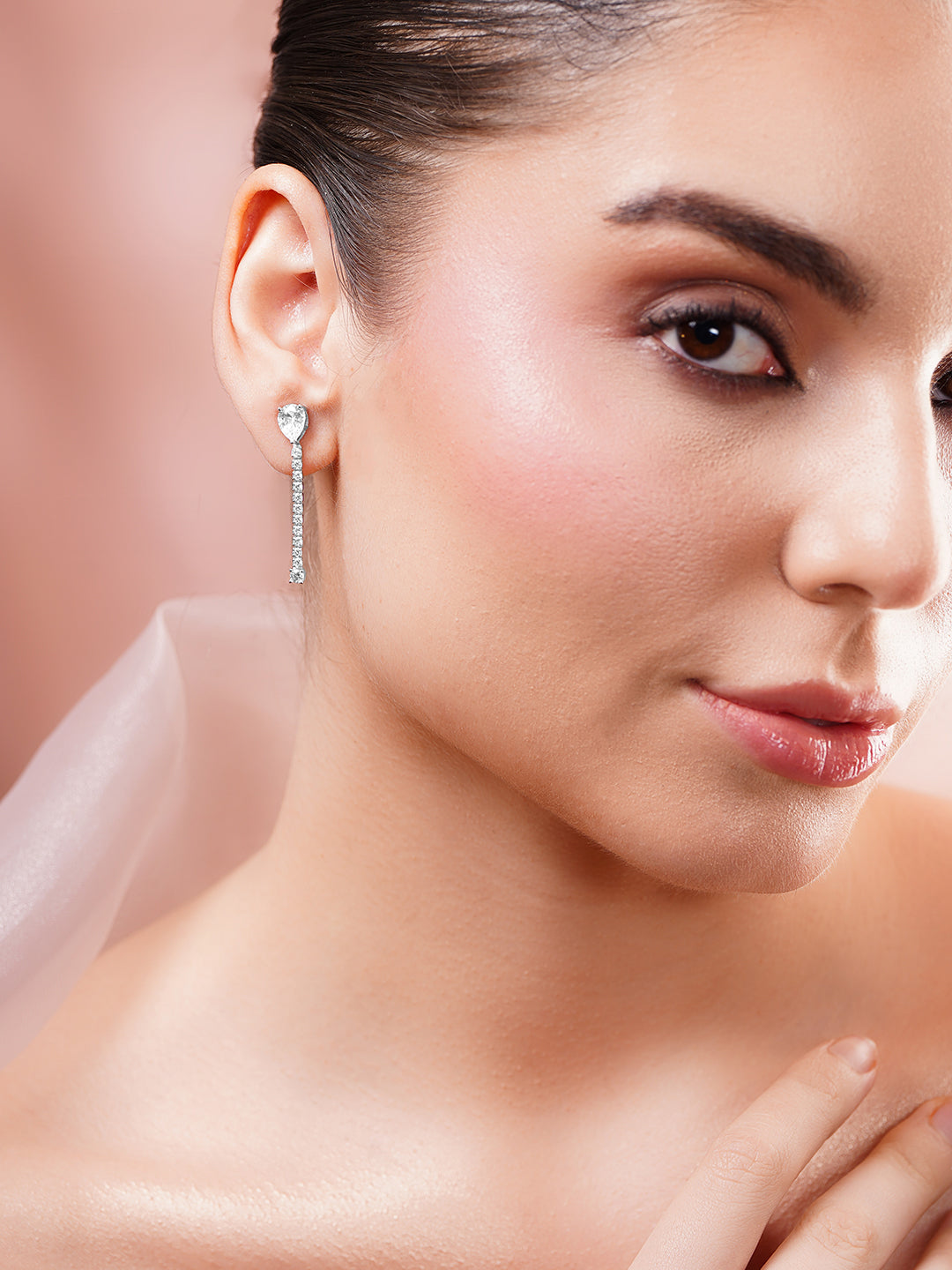 925 Fine Silver Rhodium Plated American Diamond Zirconia Dangler Earrings フリーサイズ