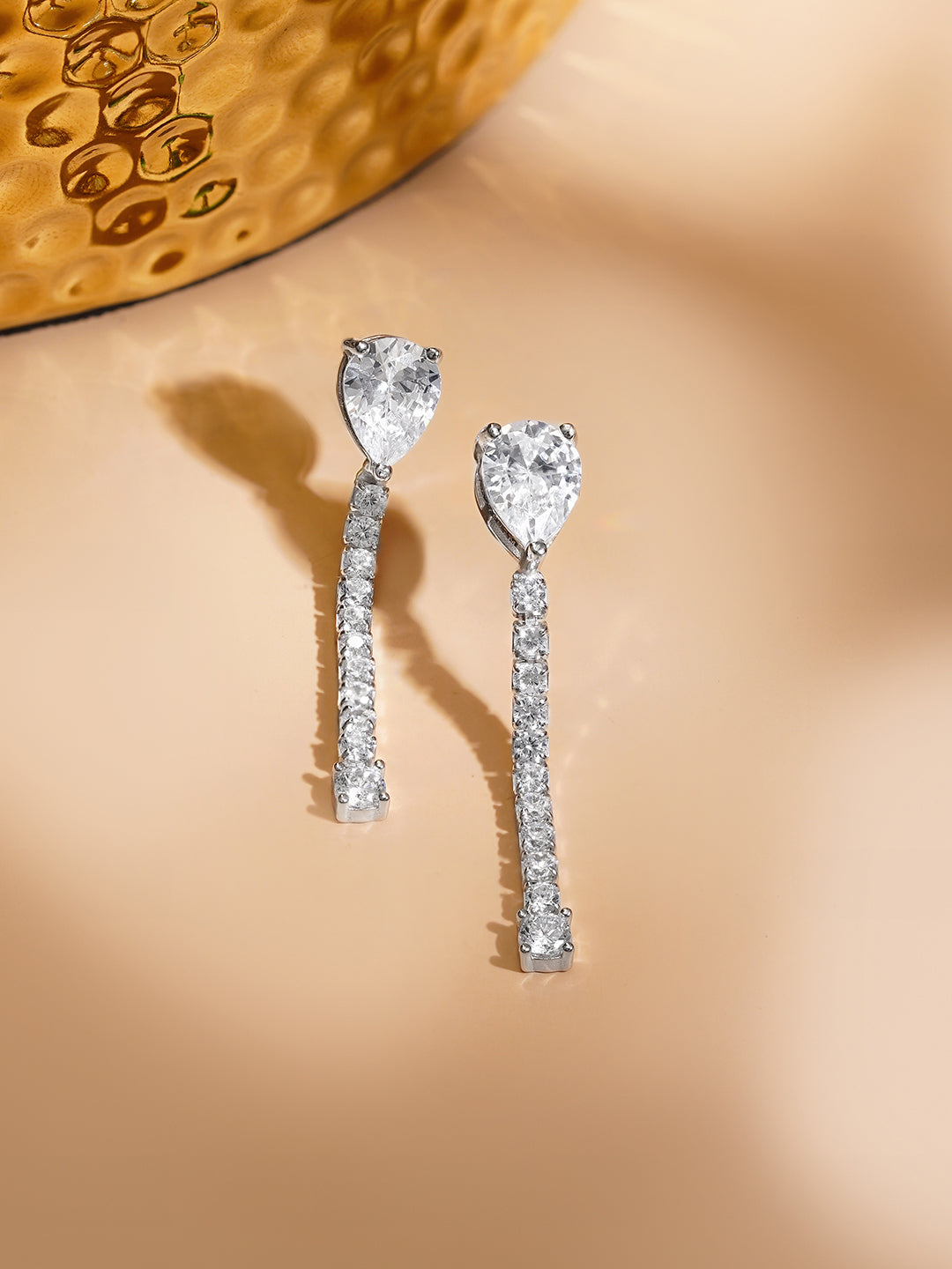 925 Fine Silver Rhodium Plated American Diamond Zirconia Dangler Earrings フリーサイズ