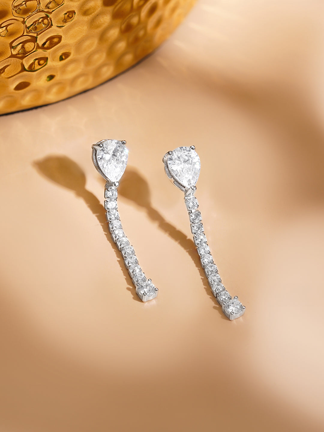 925 Fine Silver Rhodium Plated American Diamond Zirconia Dangler Earrings フリーサイズ
