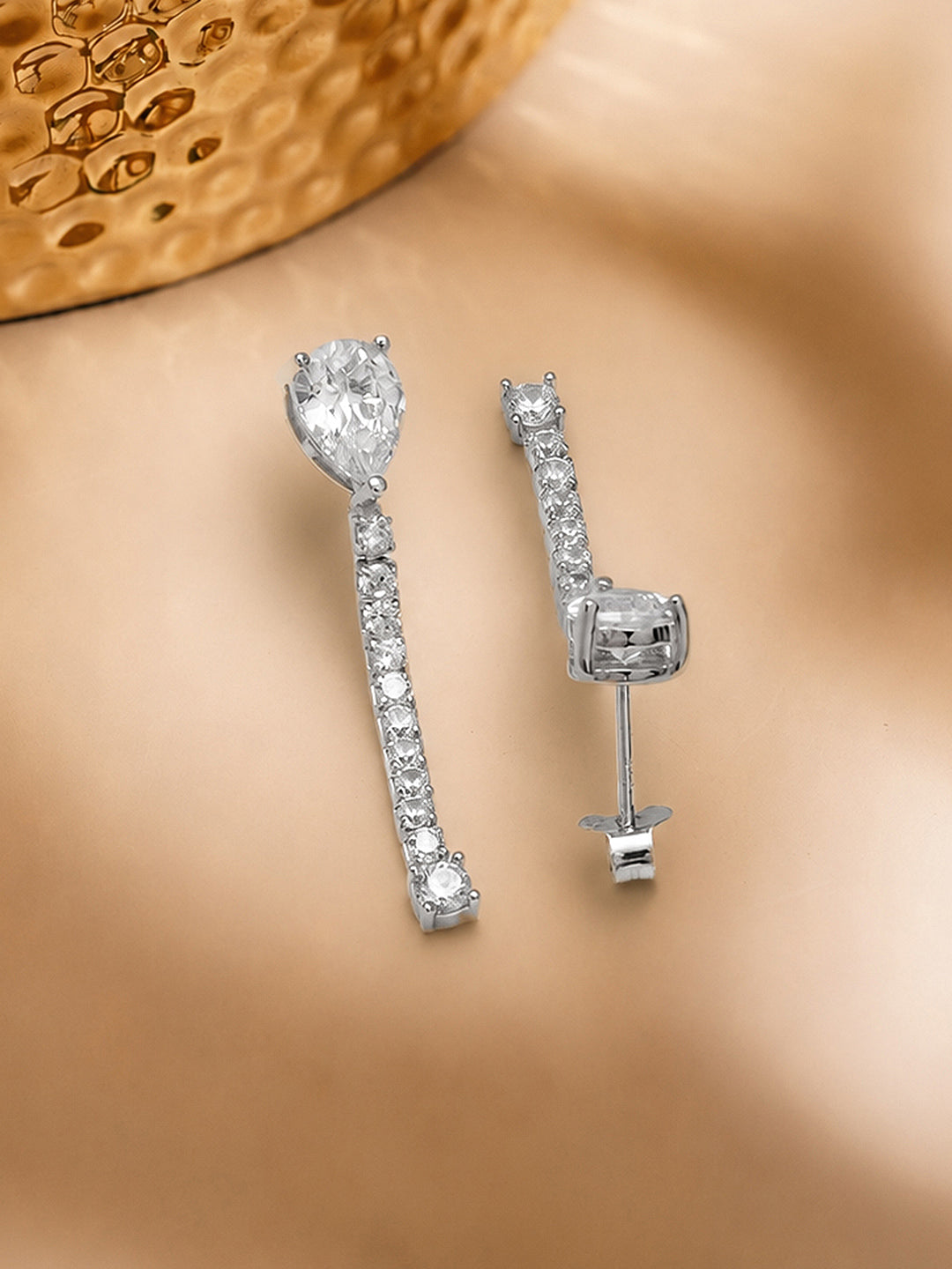 925 Fine Silver Rhodium Plated American Diamond Zirconia Dangler Earrings フリーサイズ