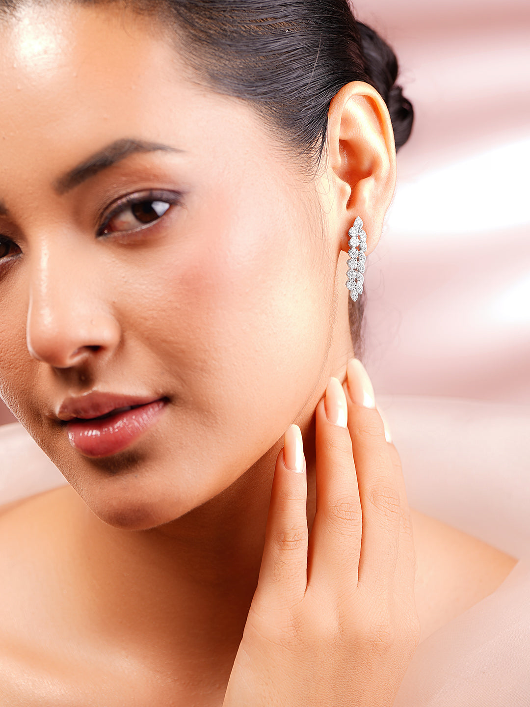 925 Fine Silver Rhodium Plated American Diamon Zirconia Dangler Earrings フリーサイズ