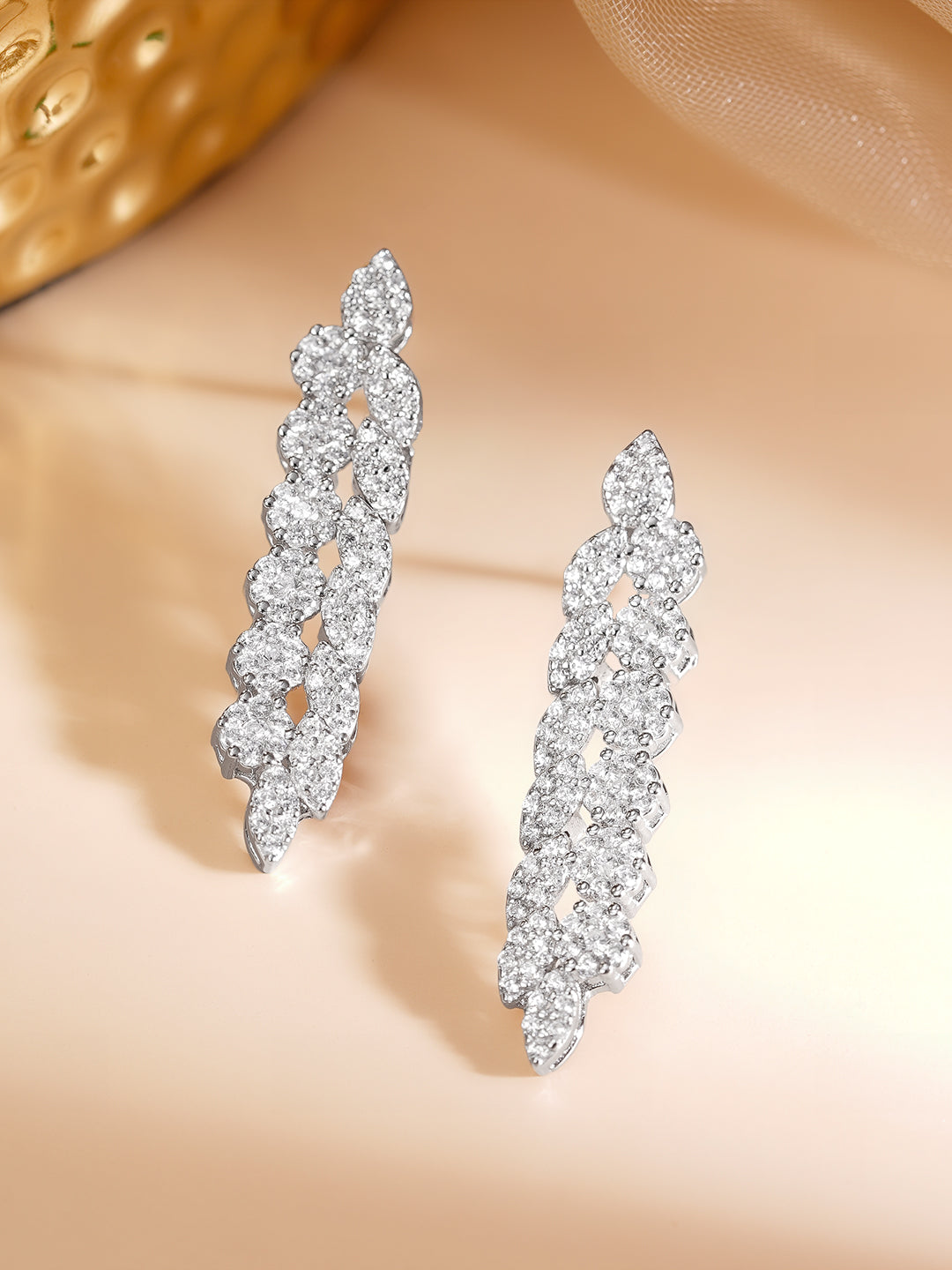 925 Fine Silver Rhodium Plated American Diamon Zirconia Dangler Earrings フリーサイズ