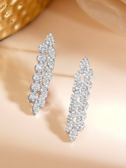 925 Fine Silver Rhodium Plated American Diamon Zirconia Dangler Earrings フリーサイズ