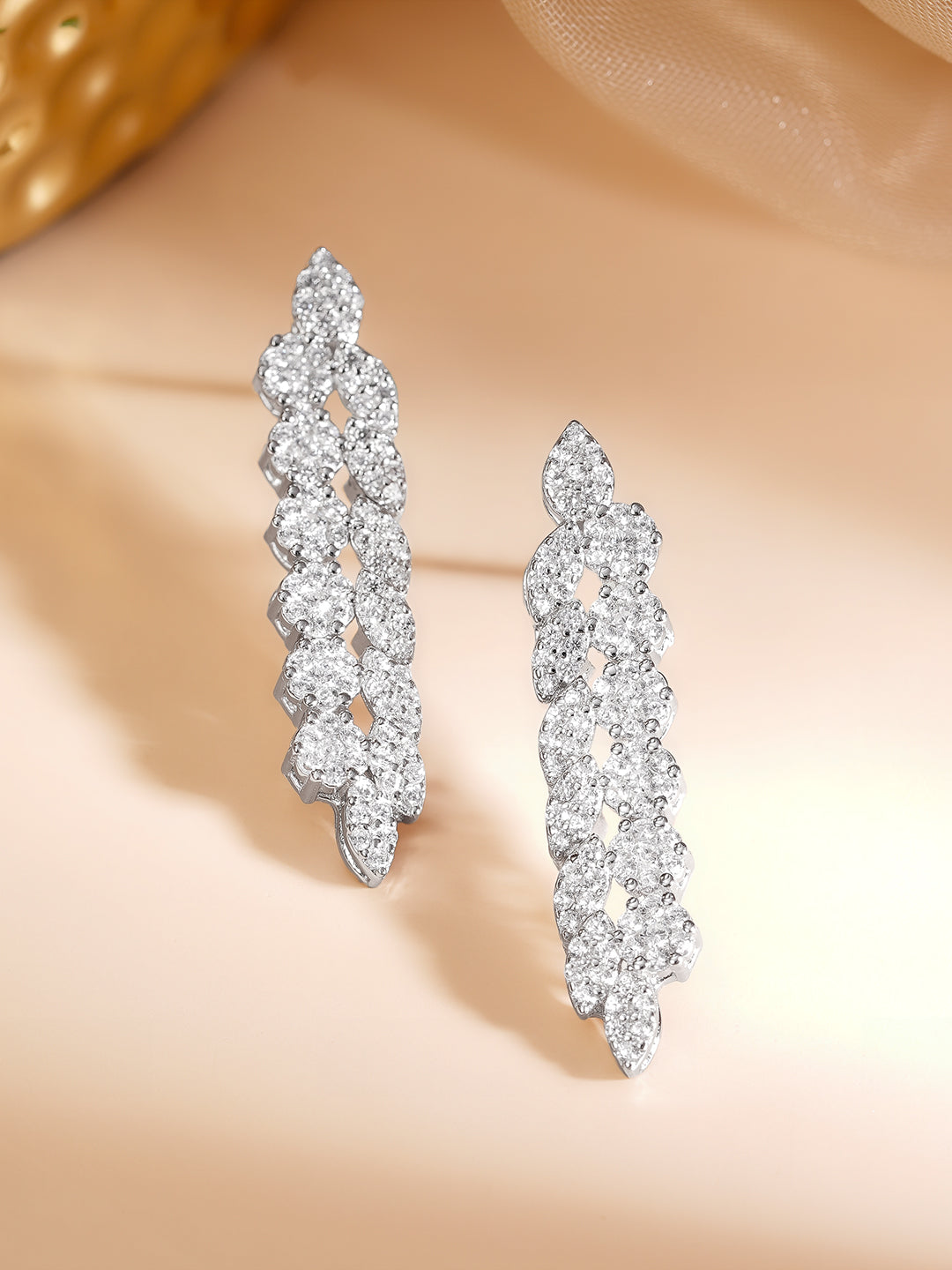 925 Fine Silver Rhodium Plated American Diamon Zirconia Dangler Earrings フリーサイズ