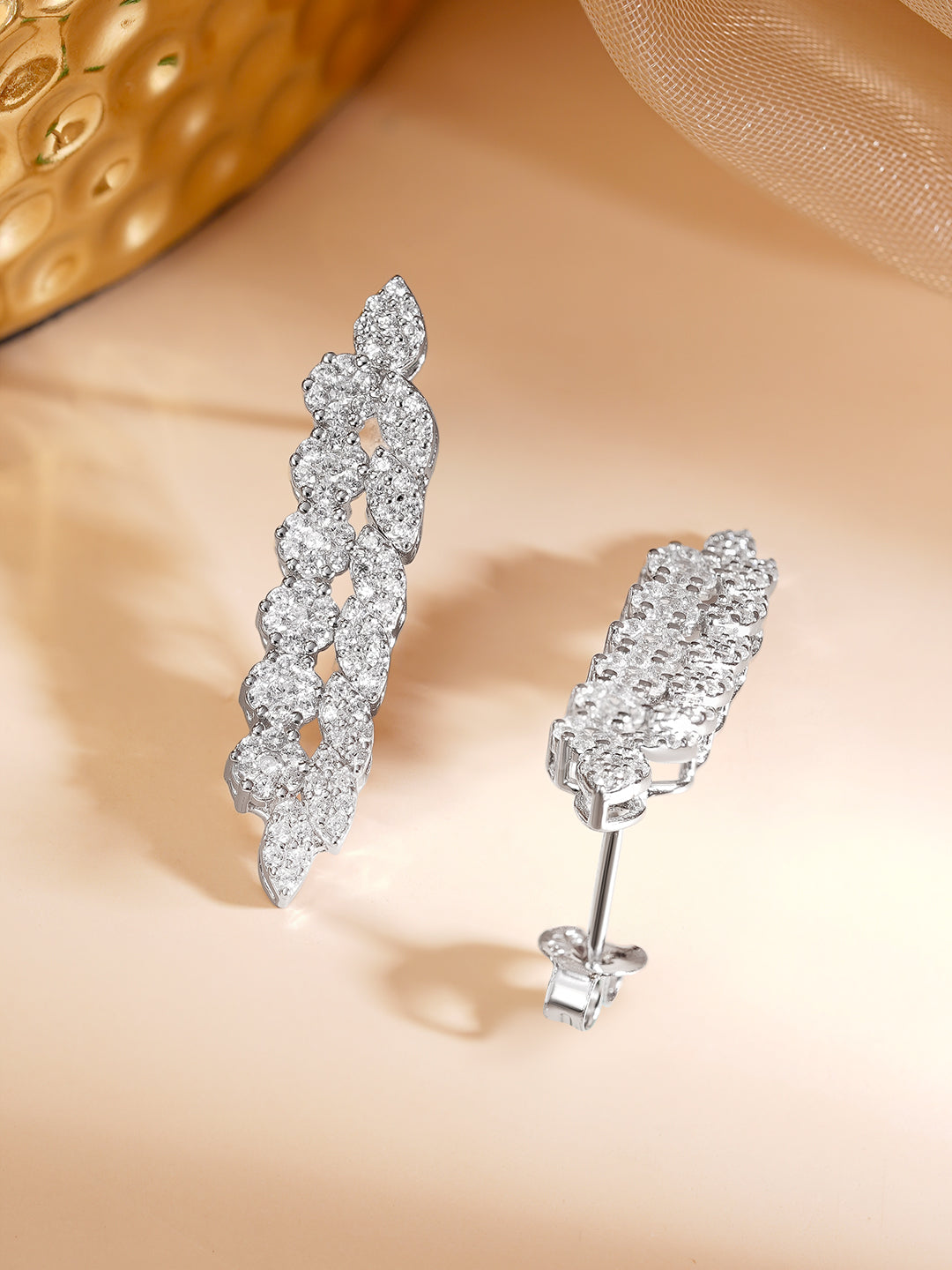 925 Fine Silver Rhodium Plated American Diamon Zirconia Dangler Earrings フリーサイズ