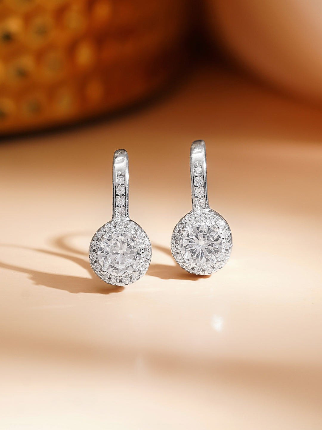925 Fine Silver Halo Solitaire Cubic Zirconia Hoop Earrings フリーサイズ