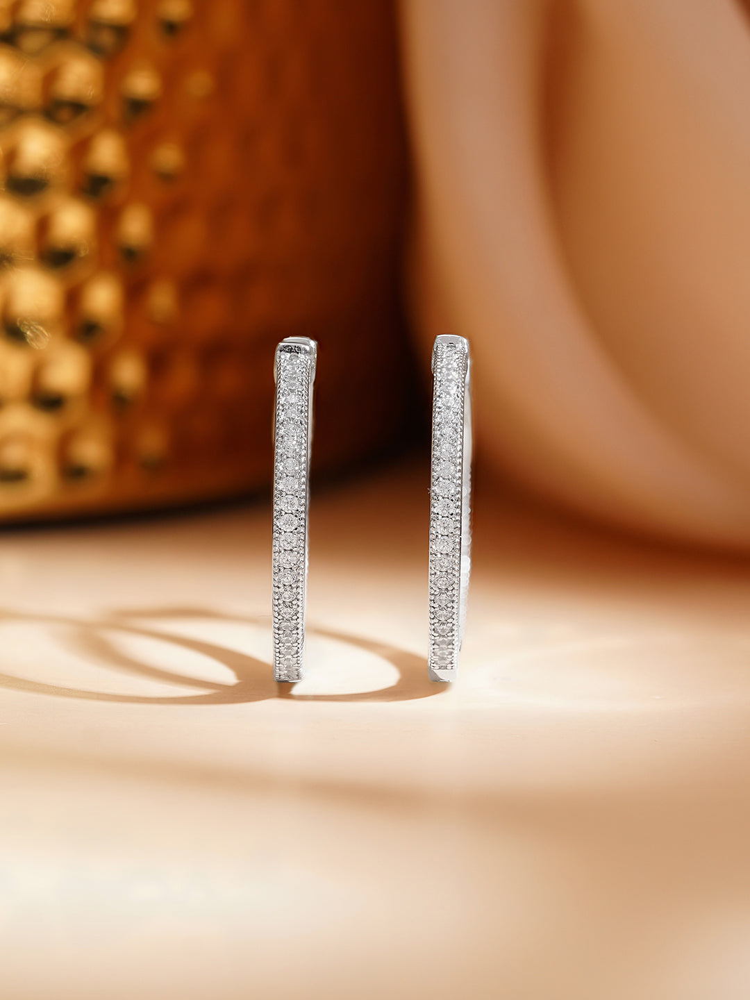 925 Fine Silver Crystal Minimal Hoop Earrings フリーサイズ
