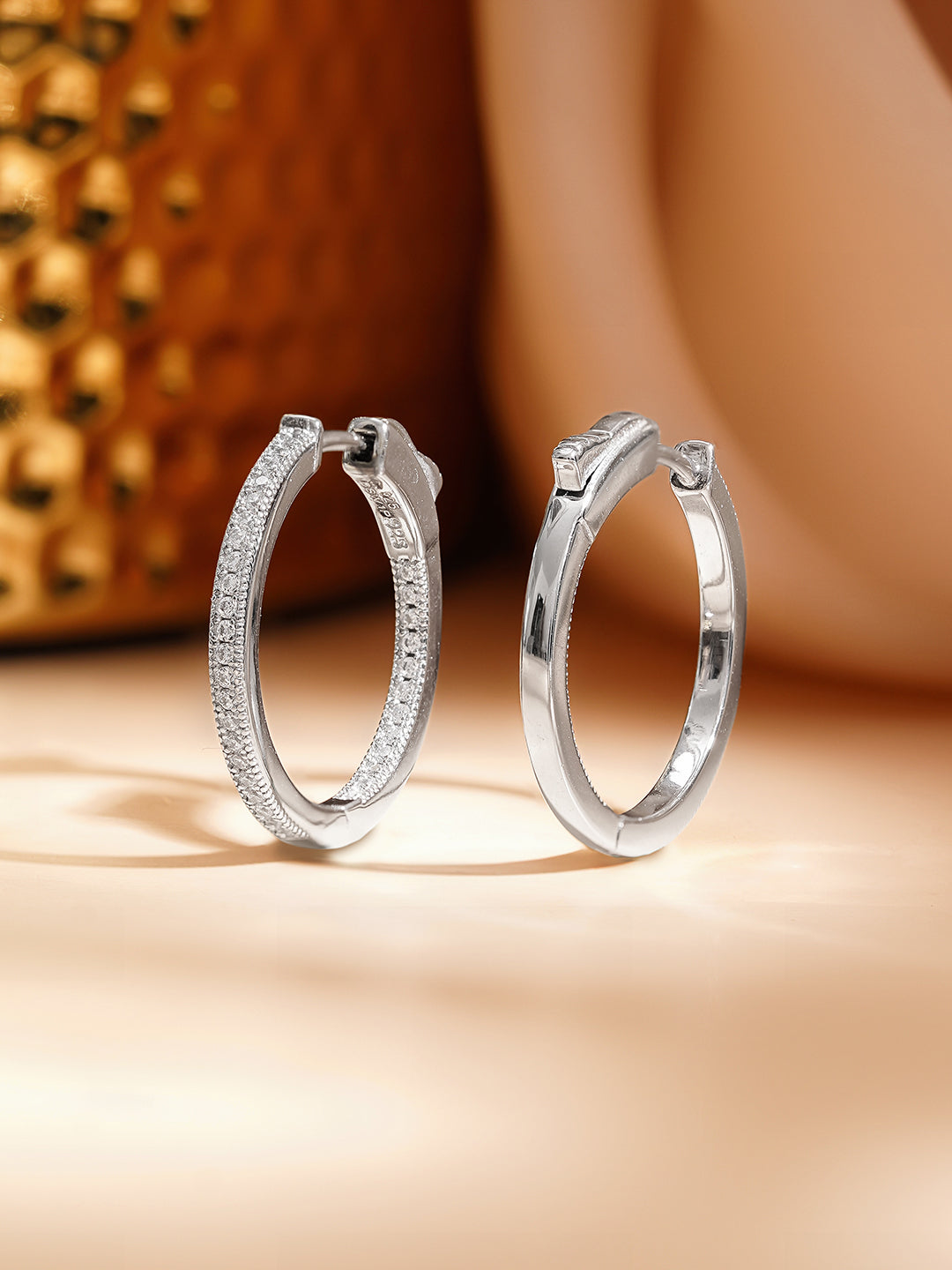 925 Fine Silver Crystal Minimal Hoop Earrings フリーサイズ