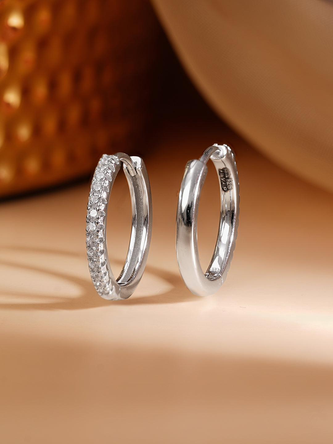 925 Fine Silver Rhodium Plated Hoop Earrings フリーサイズ