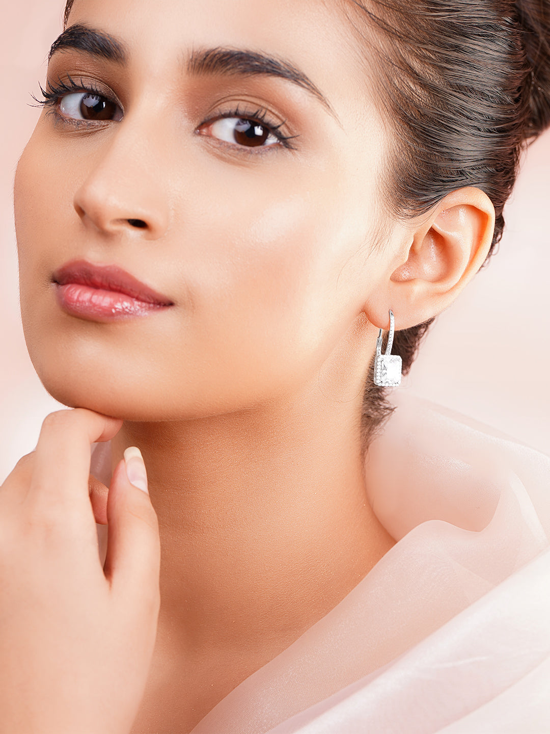 925 Fine Silver Rhodium Plated Cubic Drop Earrings フリーサイズ