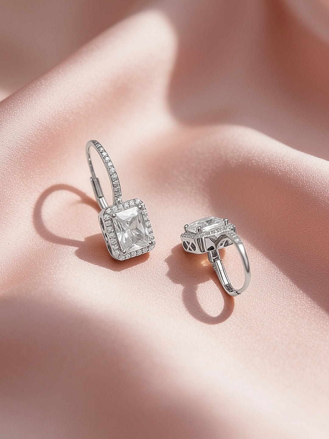 925 Fine Silver Rhodium Plated Cubic Drop Earrings フリーサイズ
