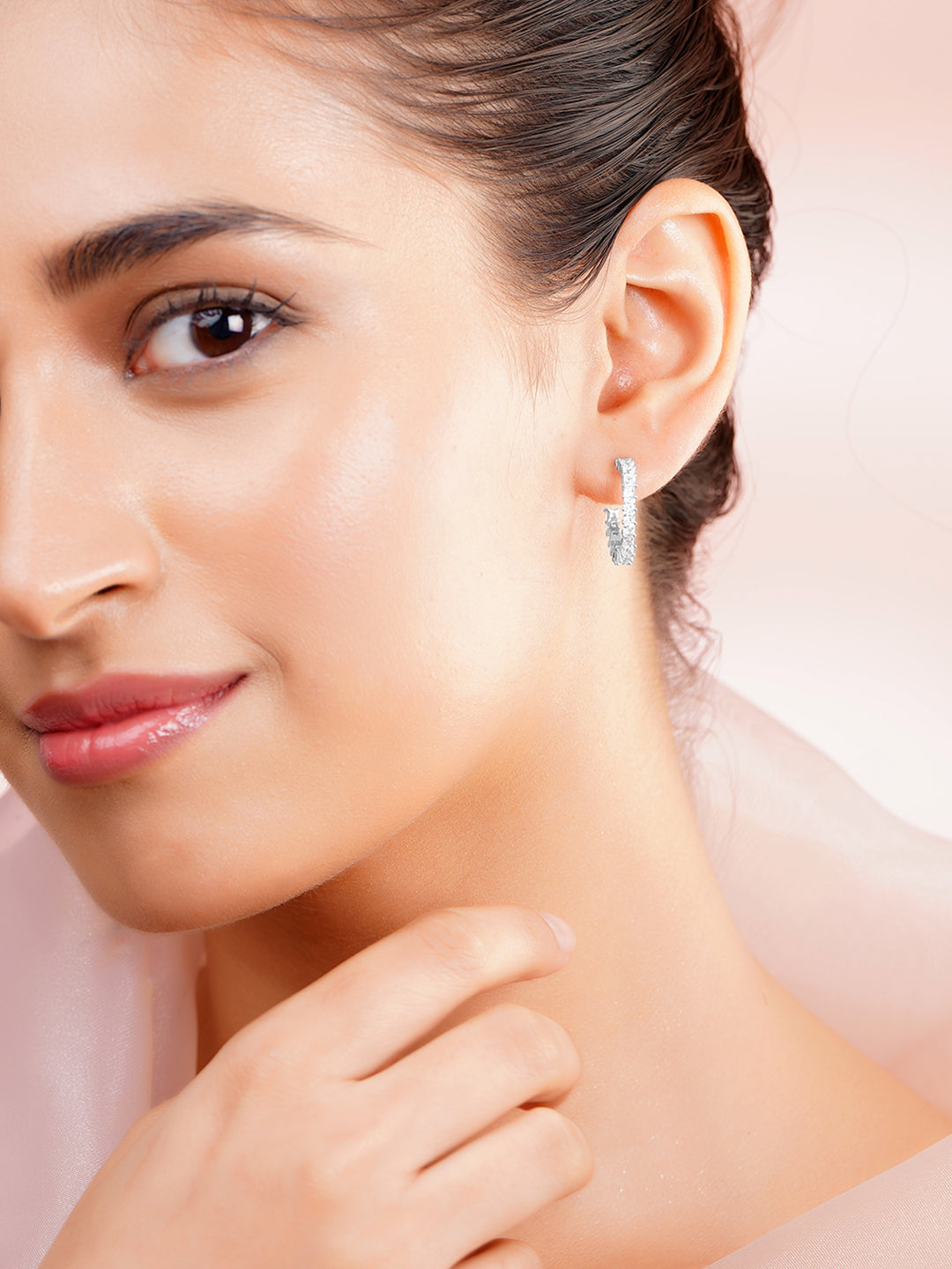 925 Fine Silver Crystal Hoop Earrings フリーサイズ