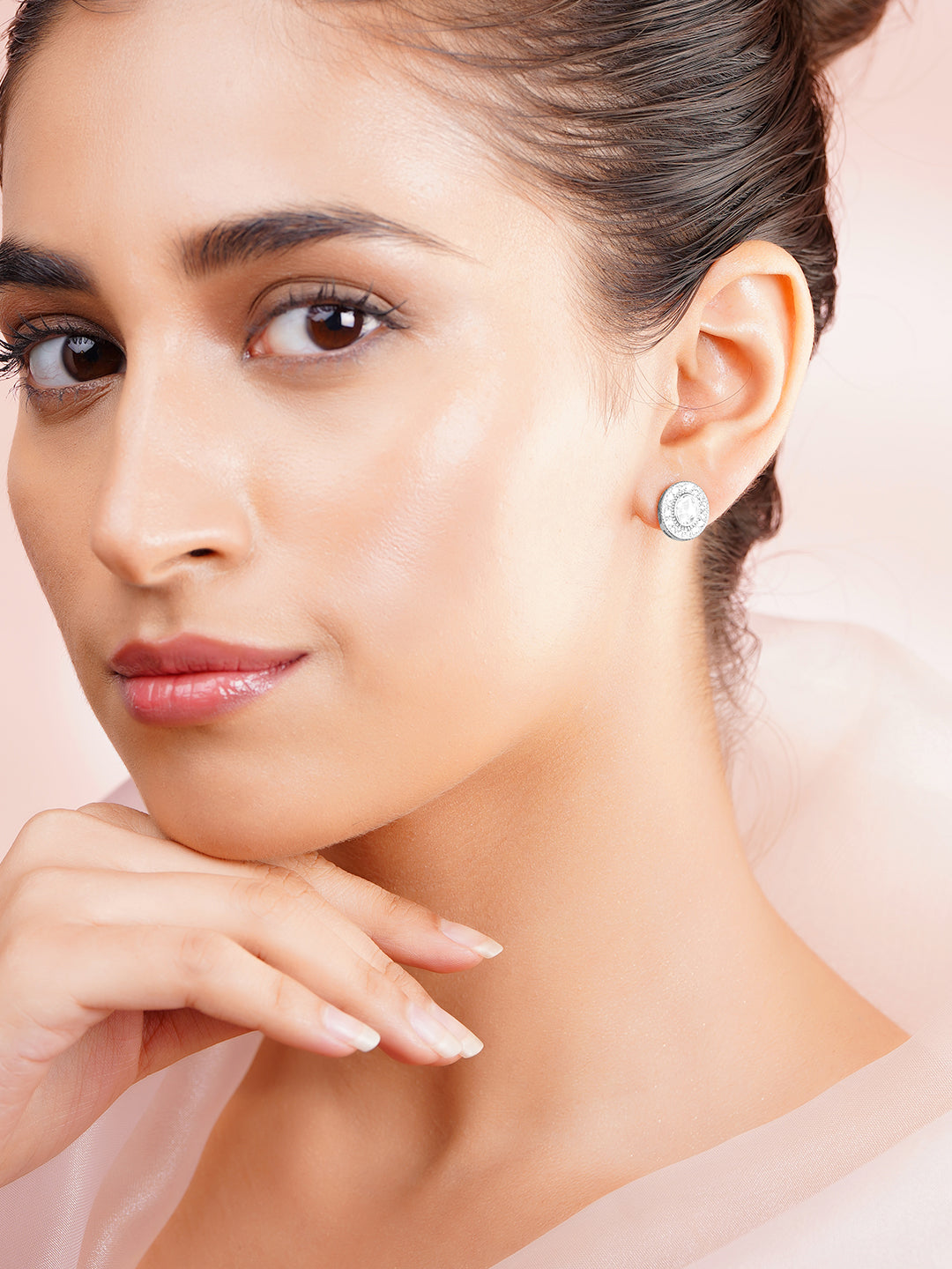 925 Fine Silver Radiant Crystal Stud Earrings フリーサイズ