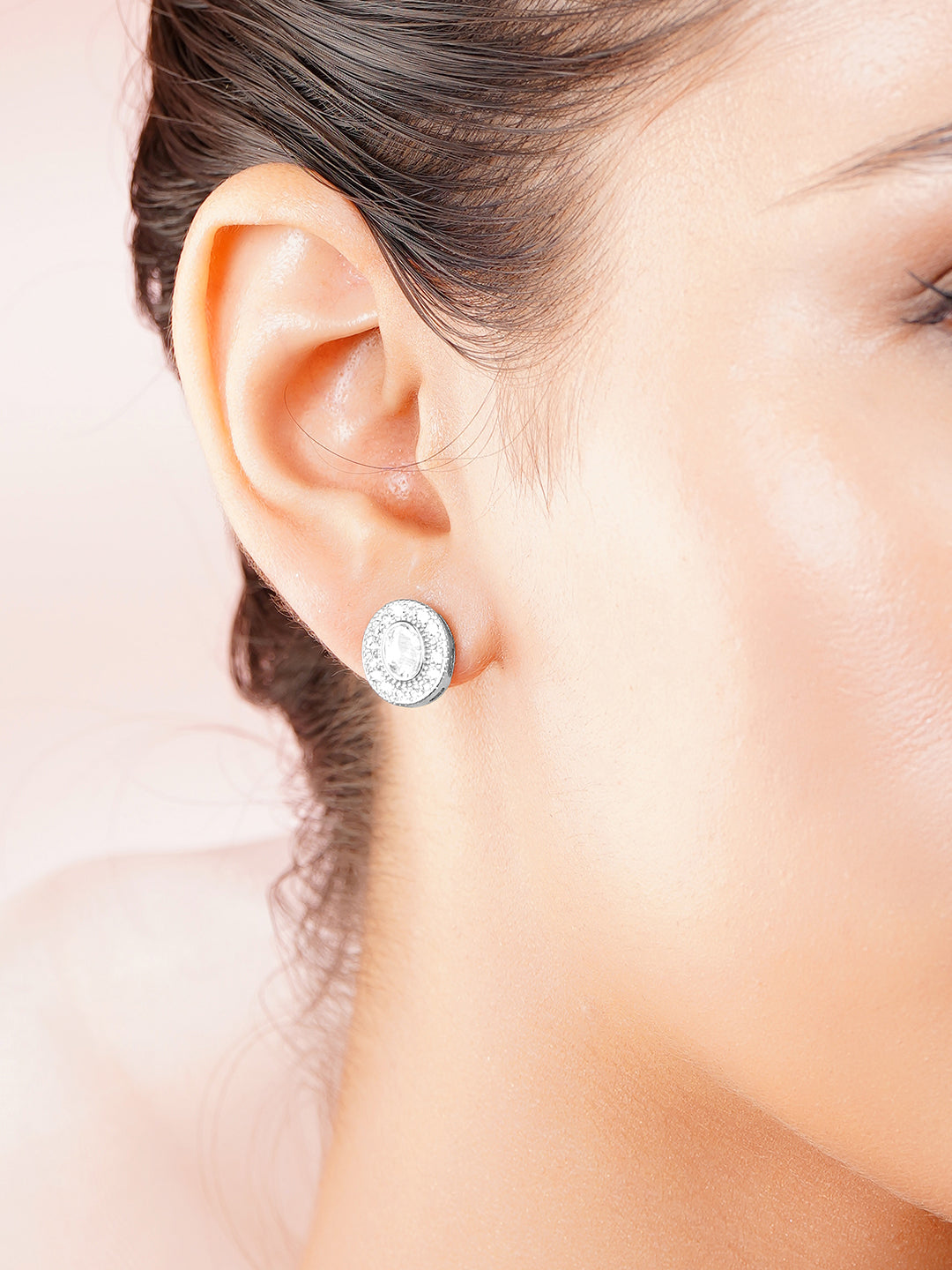 925 Fine Silver Radiant Crystal Stud Earrings フリーサイズ