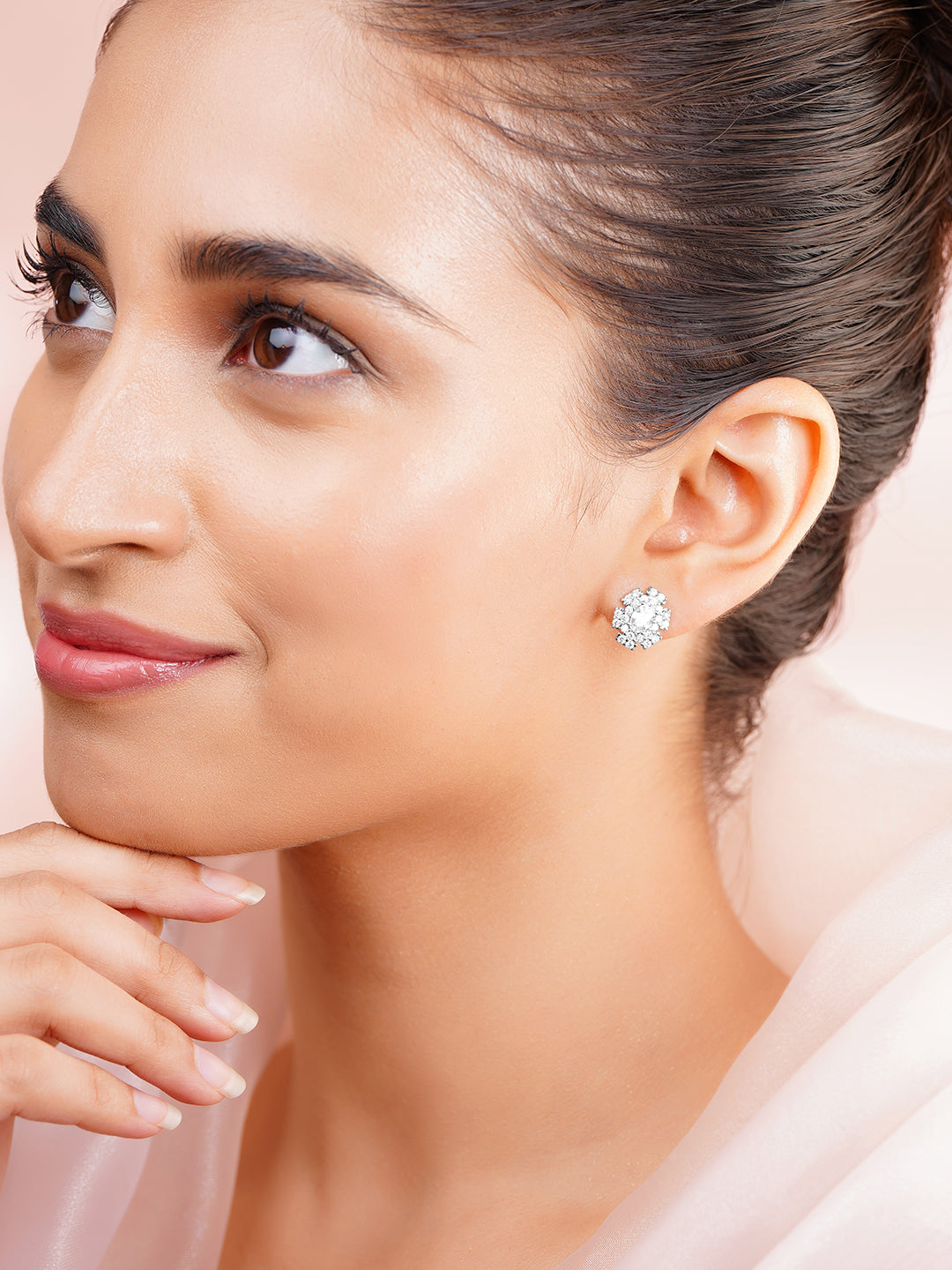 925 Fine Silver Crystal Blossom Stud Earrings フリーサイズ