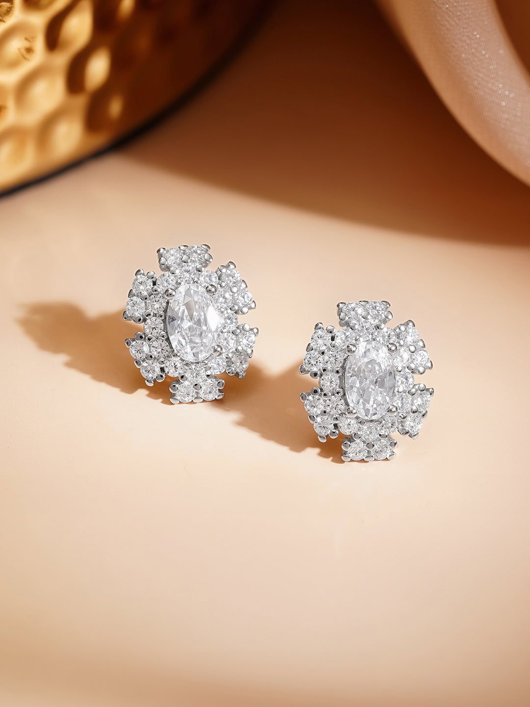 925 Fine Silver Crystal Blossom Stud Earrings フリーサイズ