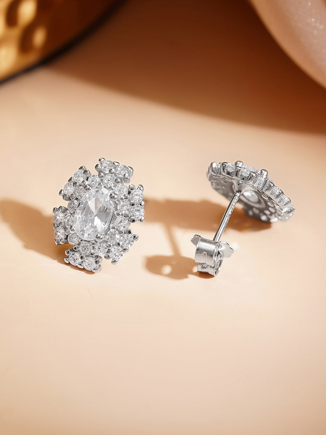 925 Fine Silver Crystal Blossom Stud Earrings フリーサイズ