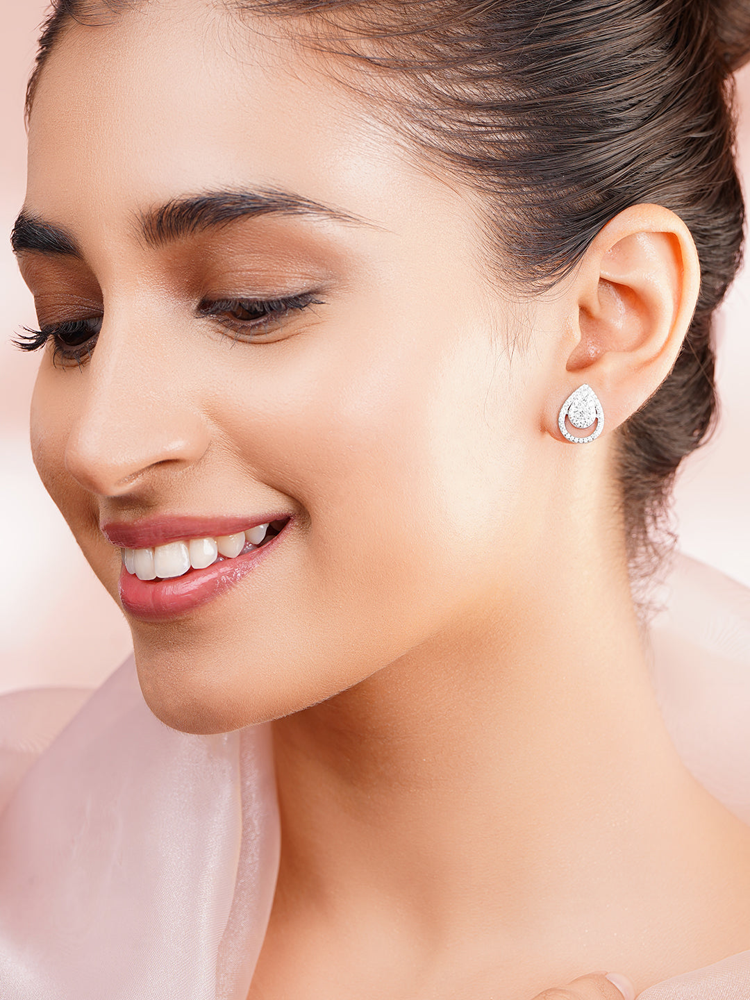 925 Fine Silver Rhodium Plated Teardrop Design Stud Earrings フリーサイズ