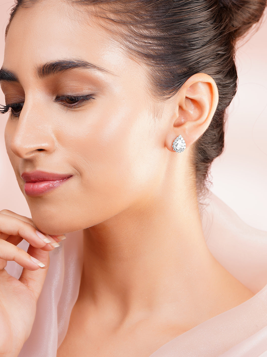 925 Fine Silver Rhodium Plated Teardrop Stud Earrings フリーサイズ