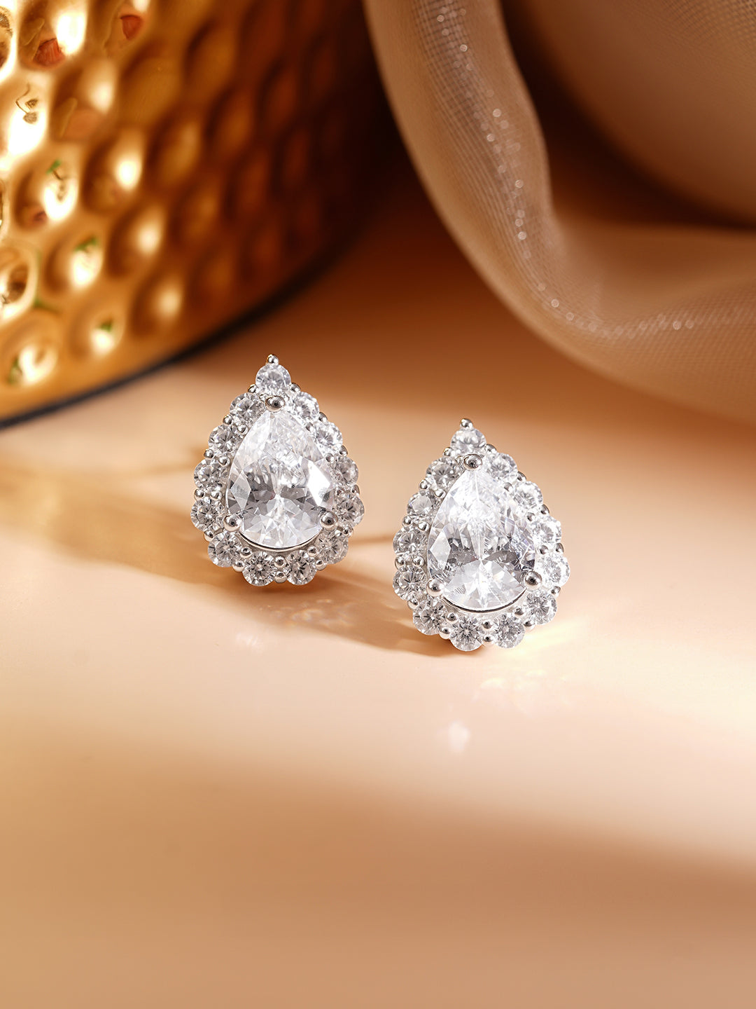 925 Fine Silver Rhodium Plated Teardrop Stud Earrings フリーサイズ