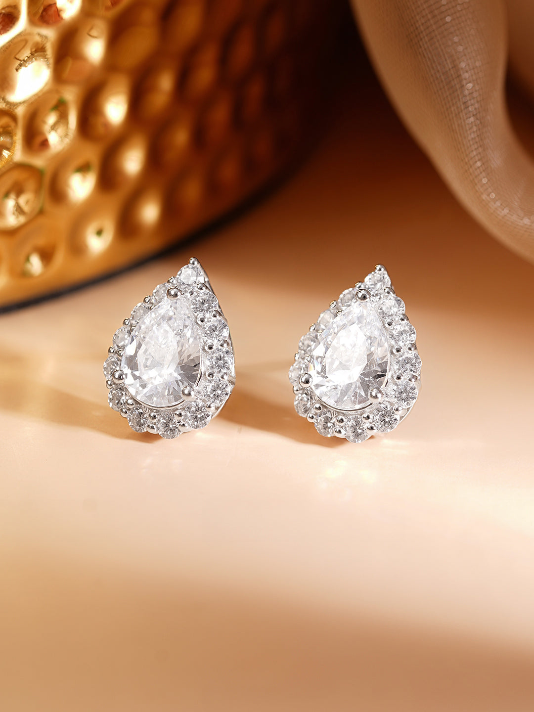 925 Fine Silver Rhodium Plated Teardrop Stud Earrings フリーサイズ