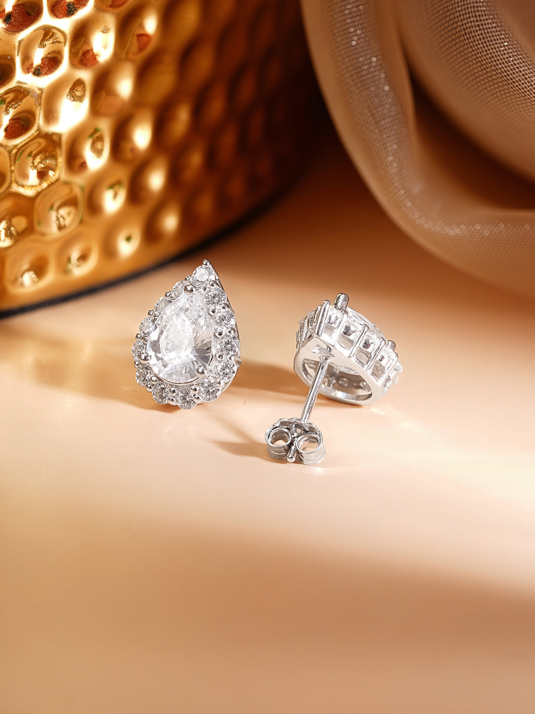 925 Fine Silver Rhodium Plated Teardrop Stud Earrings フリーサイズ