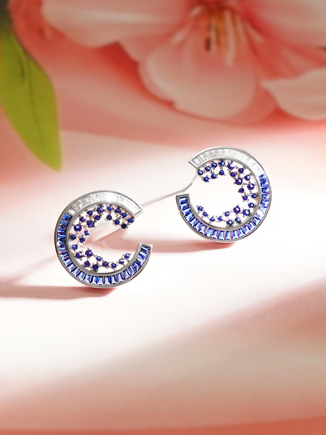 925 Fine Silver Blue Crystal Orbit Stud Earrings フリーサイズ