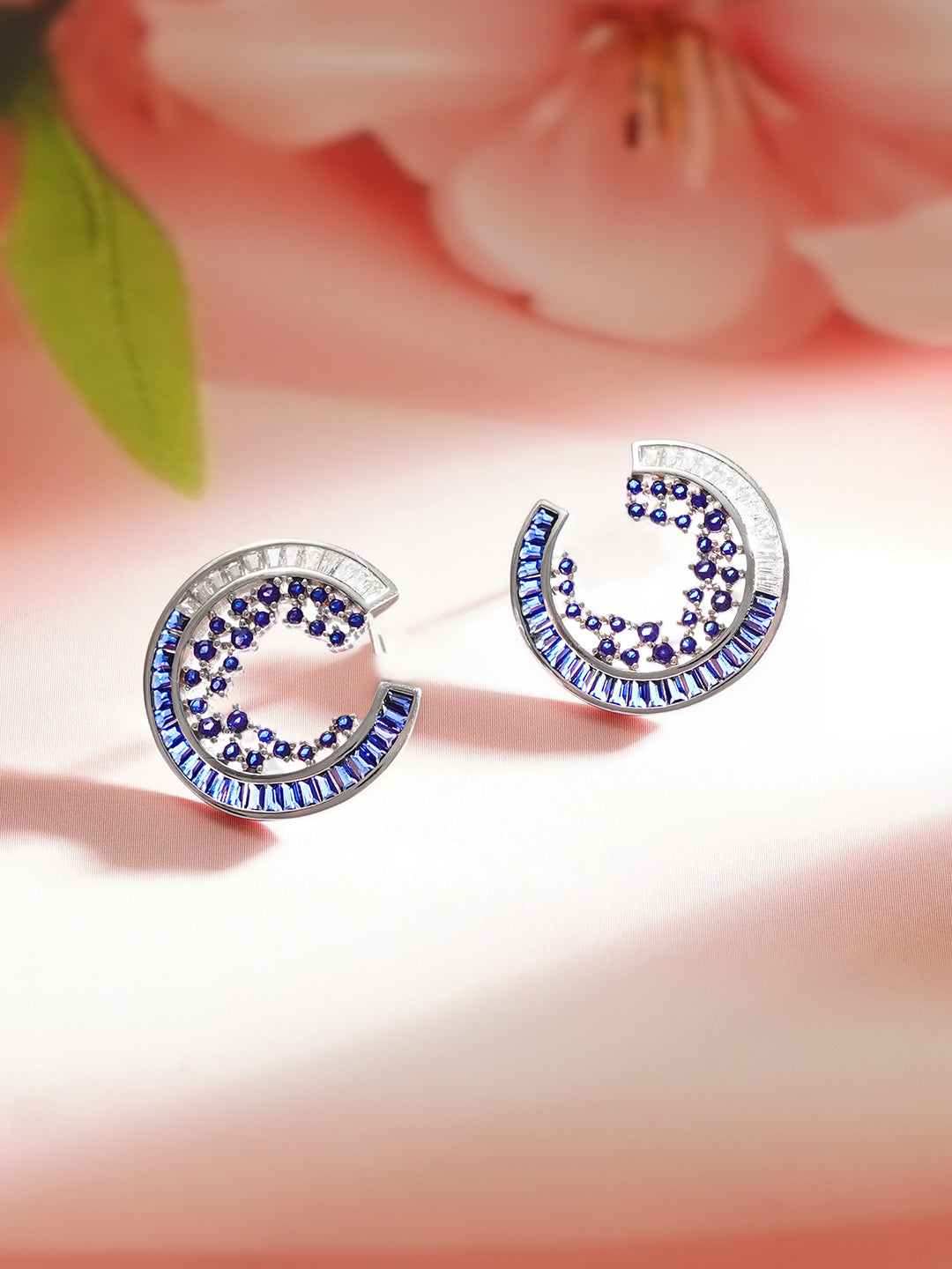 925 Fine Silver Blue Crystal Orbit Stud Earrings フリーサイズ