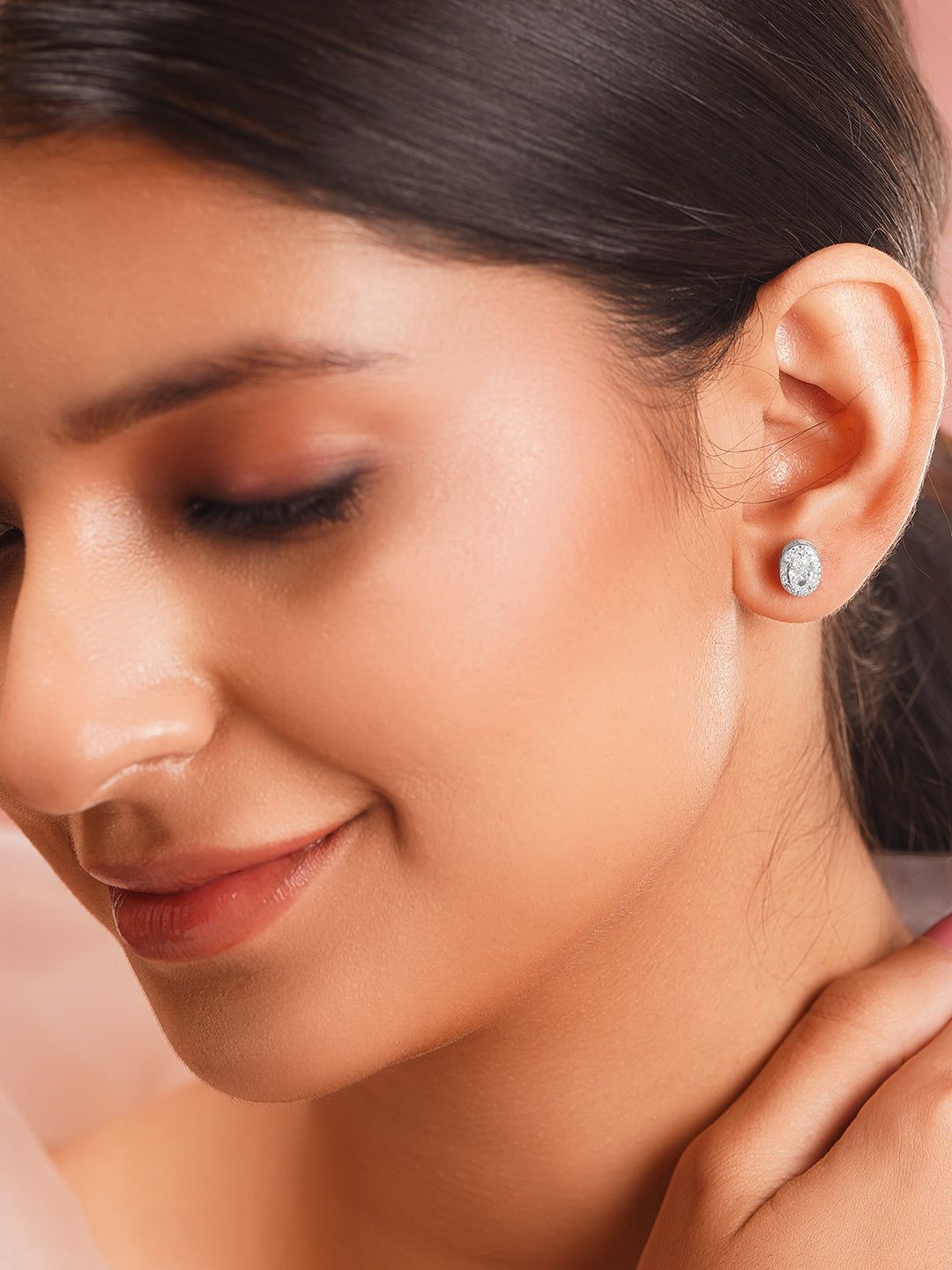 925 Fine Silver Rhodium Plated Stud Earrings フリーサイズ