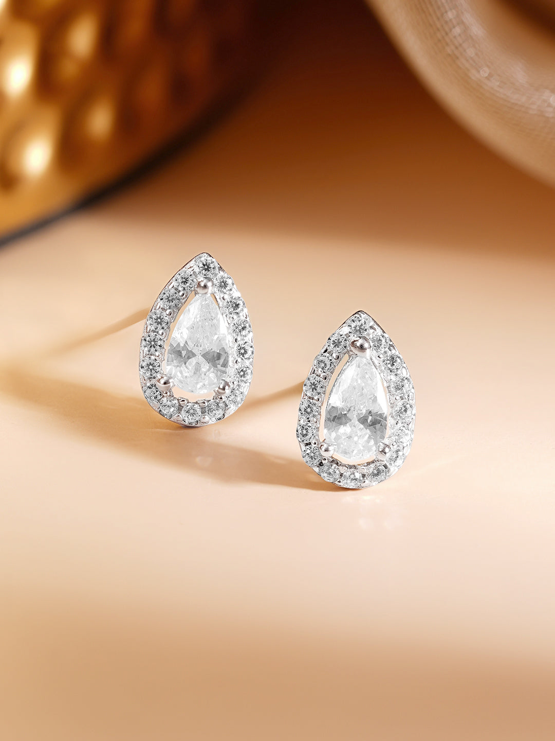 925 Fine Silver Rhodium Plated Solitaire AD Stud Earrings フリーサイズ
