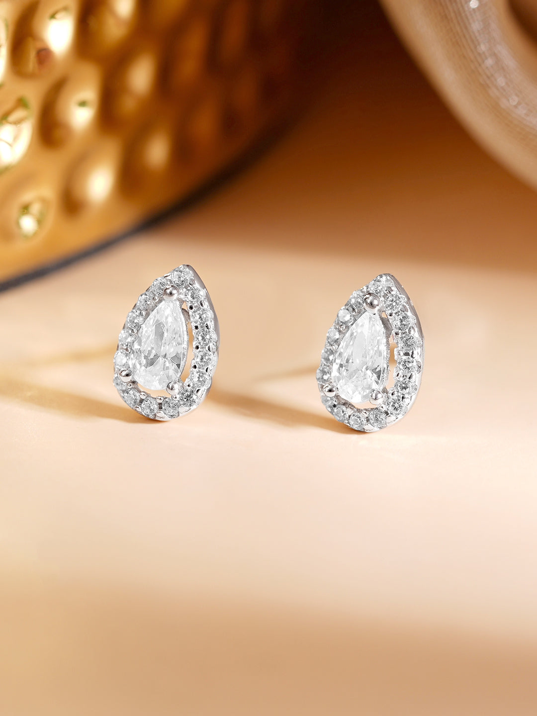 925 Fine Silver Rhodium Plated Solitaire AD Stud Earrings フリーサイズ