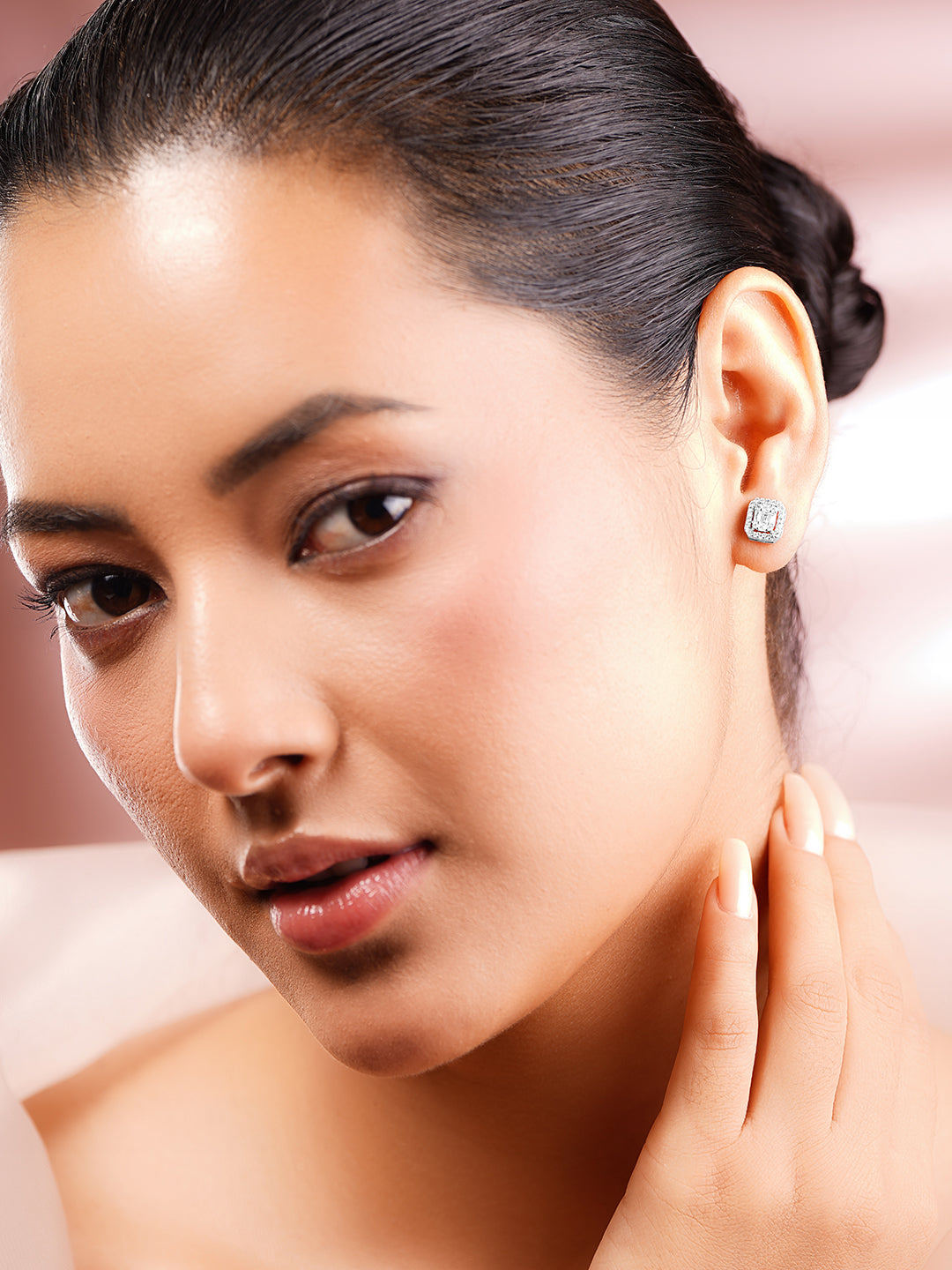 925 Fine Silver Rhodium Plated American Diamon Zirconia Cubic Stud Earrings フリーサイズ