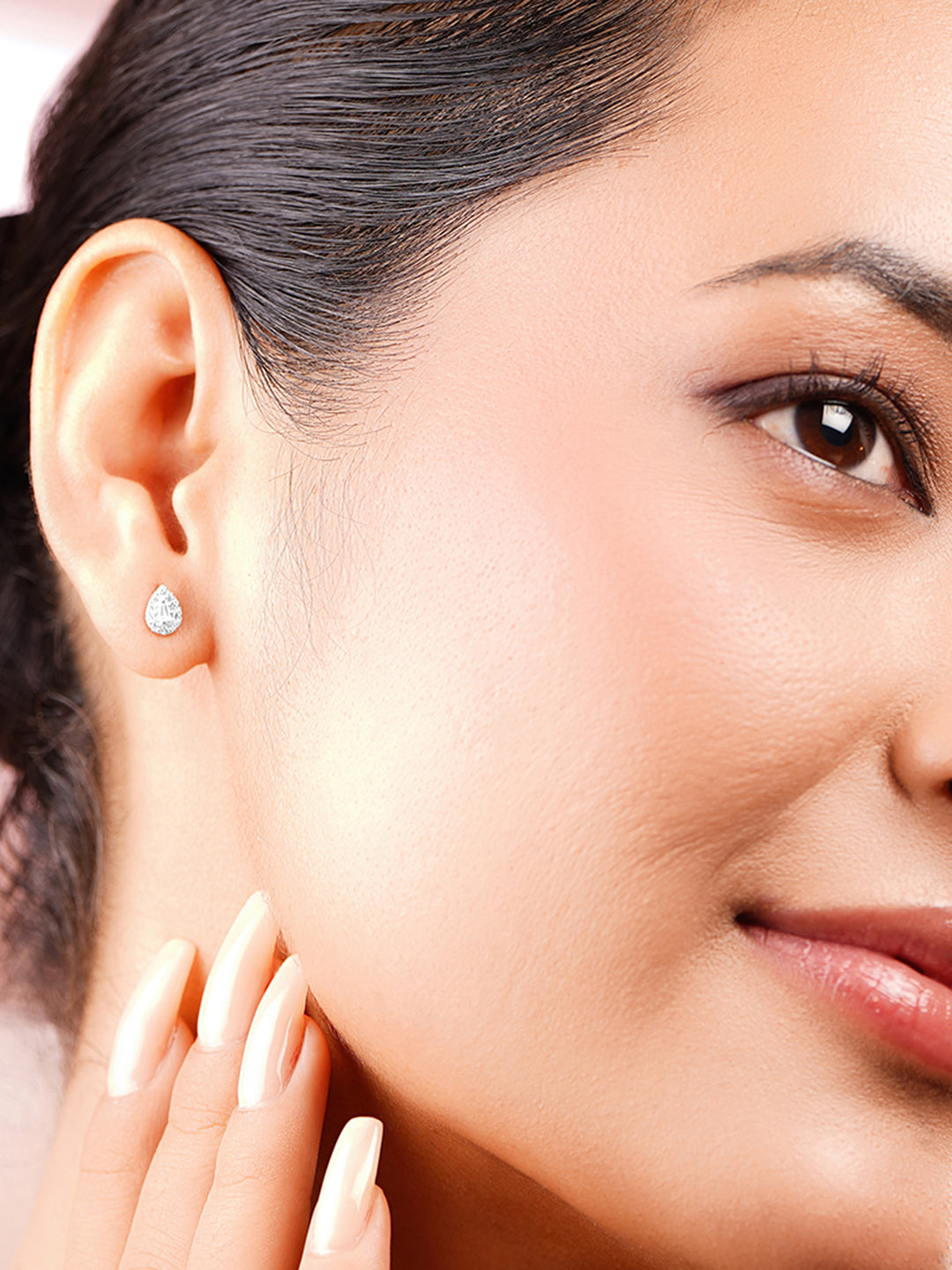 925 Fine Silver Rhodium Plated American Diamon Zirconia Tear Drop Stud Earrings フリーサイズ