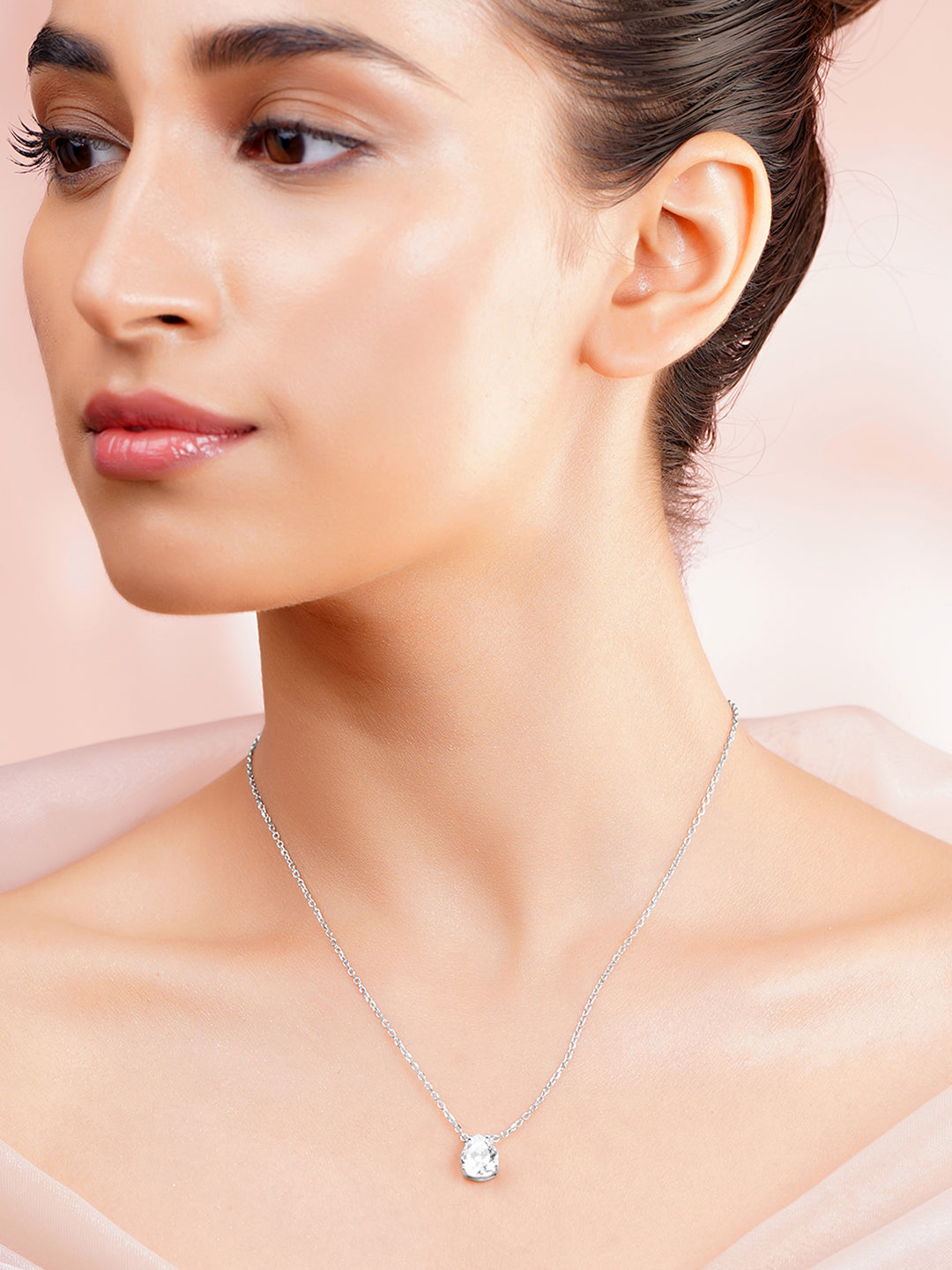 925 Fine Silver Pear Cut Solitaire Cubic Zirconia Pendant Necklace フリーサイズ