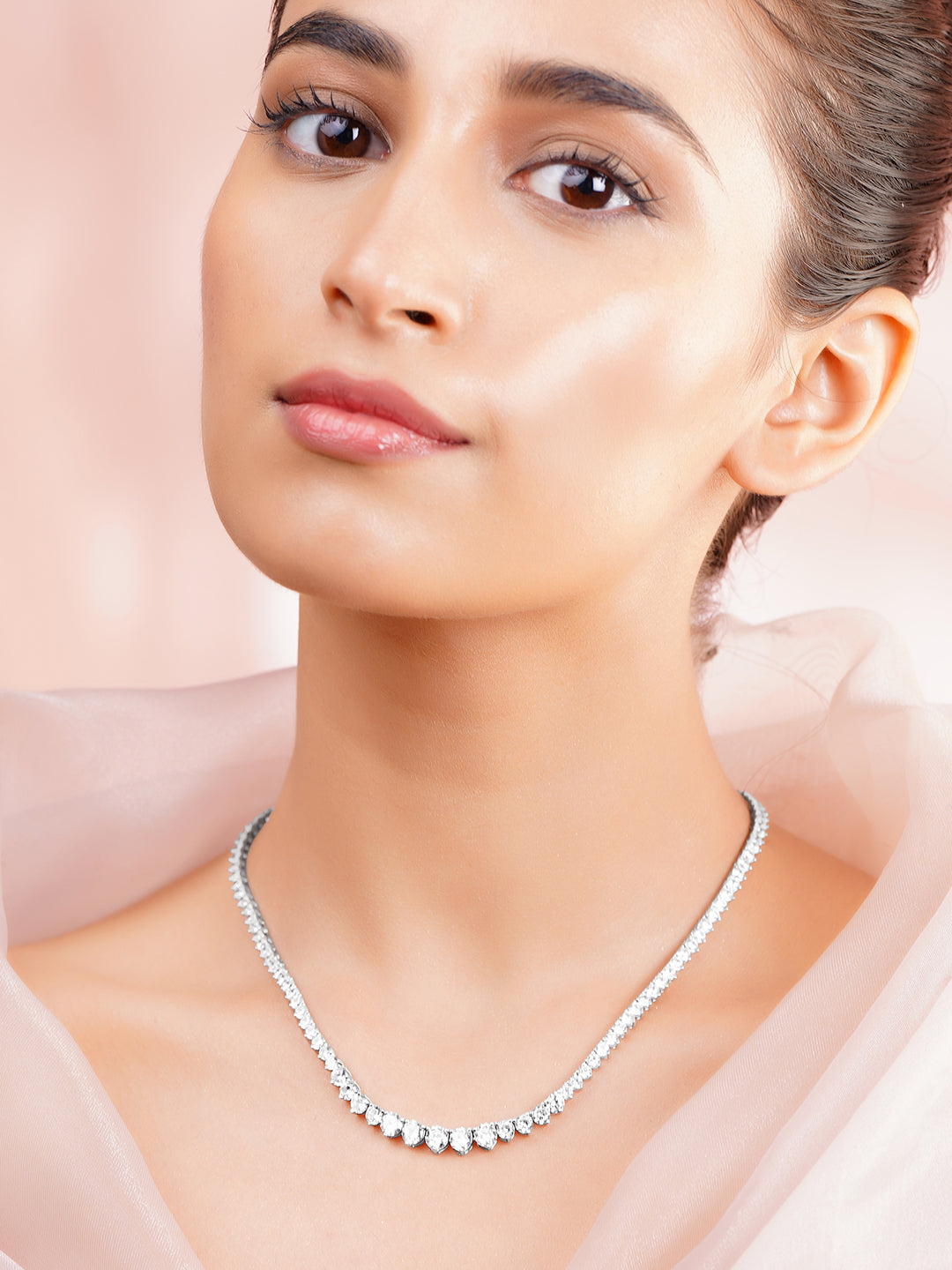 925 Fine Silver Crystal Tennis Necklace フリーサイズ