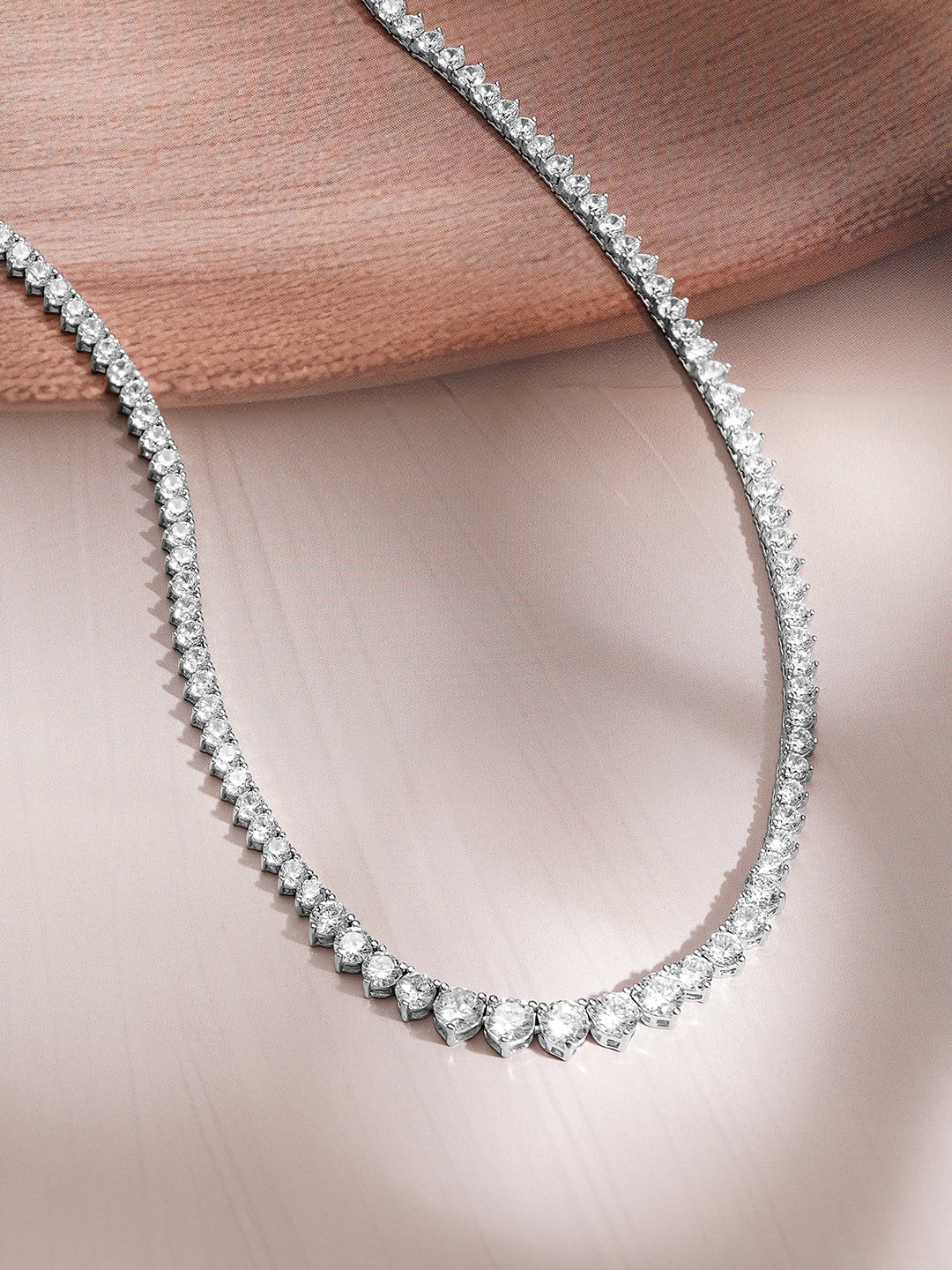 925 Fine Silver Crystal Tennis Necklace フリーサイズ