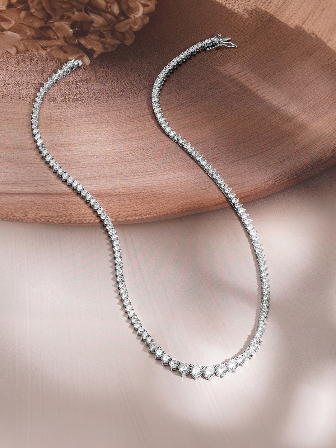 925 Fine Silver Crystal Tennis Necklace フリーサイズ
