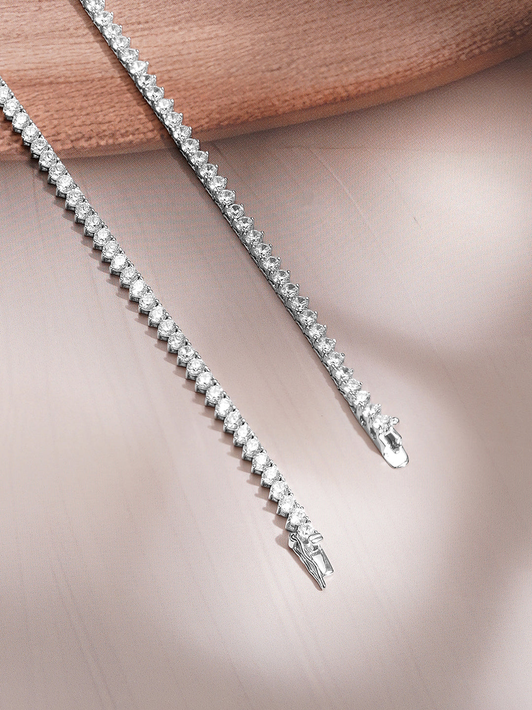 925 Fine Silver Crystal Tennis Necklace フリーサイズ